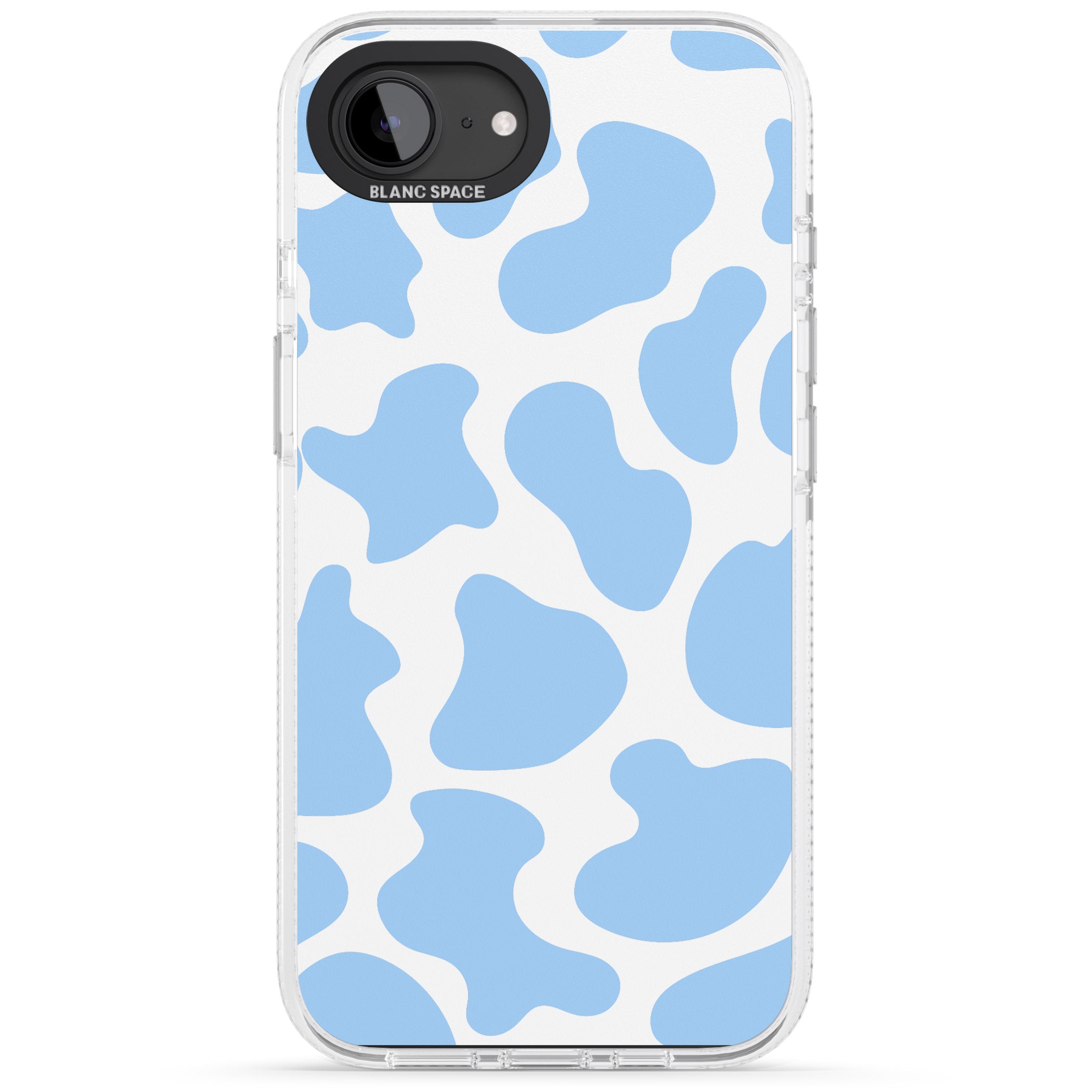 Blue and White Cow Print iPhone 16e Clear Case Impact Air - Blanc Space