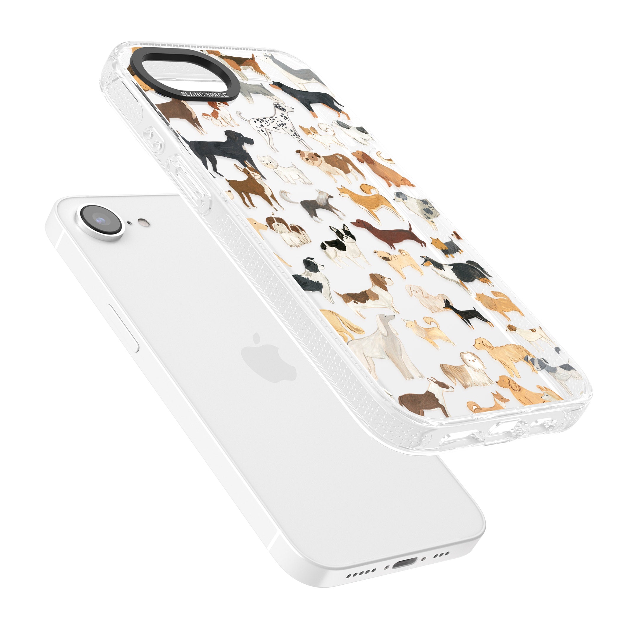 Hand Painted Dogs iPhone 16e Clear Case Impact Air - Blanc Space