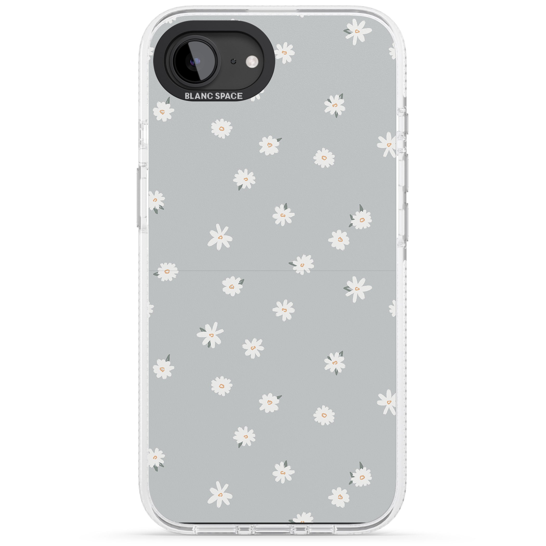 Painted Daisy Blue-Grey Cute iPhone 16e Clear Case Impact Air - Blanc Space