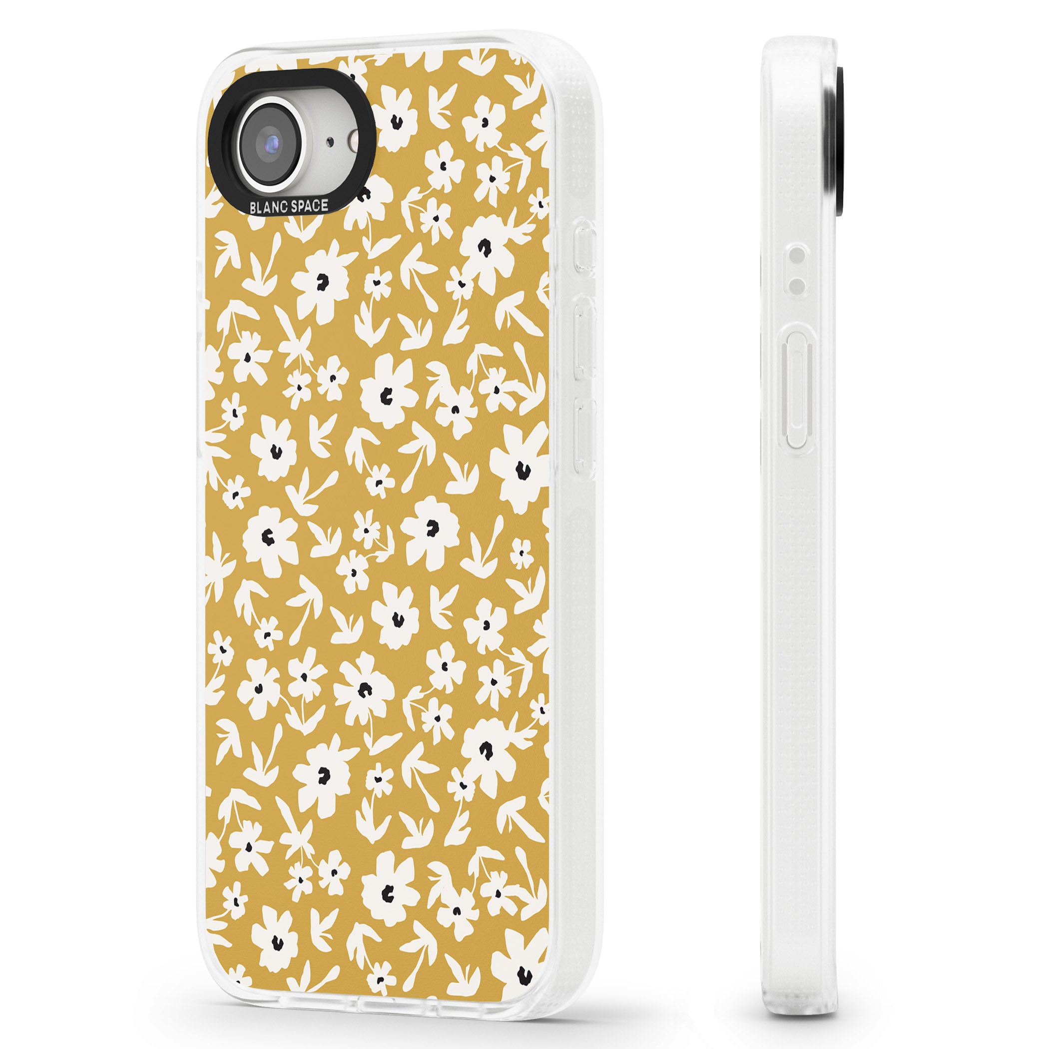 Floral Print on Mustard Cute Floral iPhone 16e Clear Case Impact Air - Blanc Space