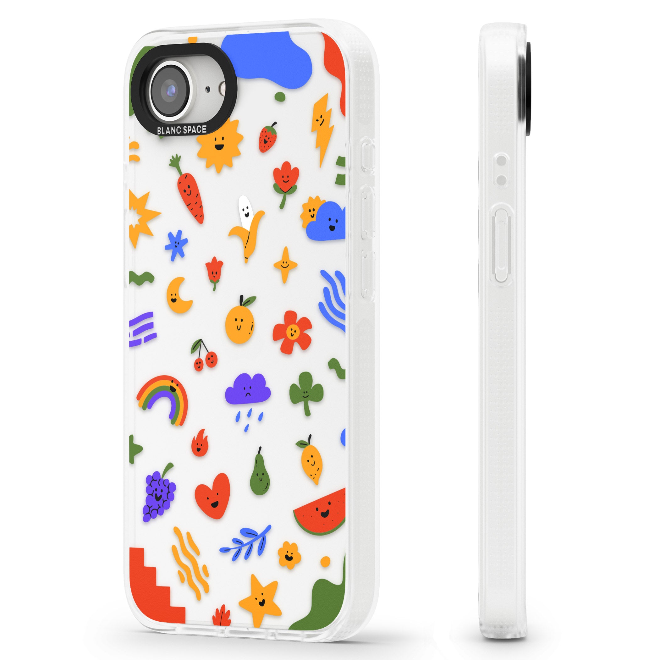 Mixed Cute Icon Pattern - Clear iPhone 16e Clear Case Impact Air - Blanc Space