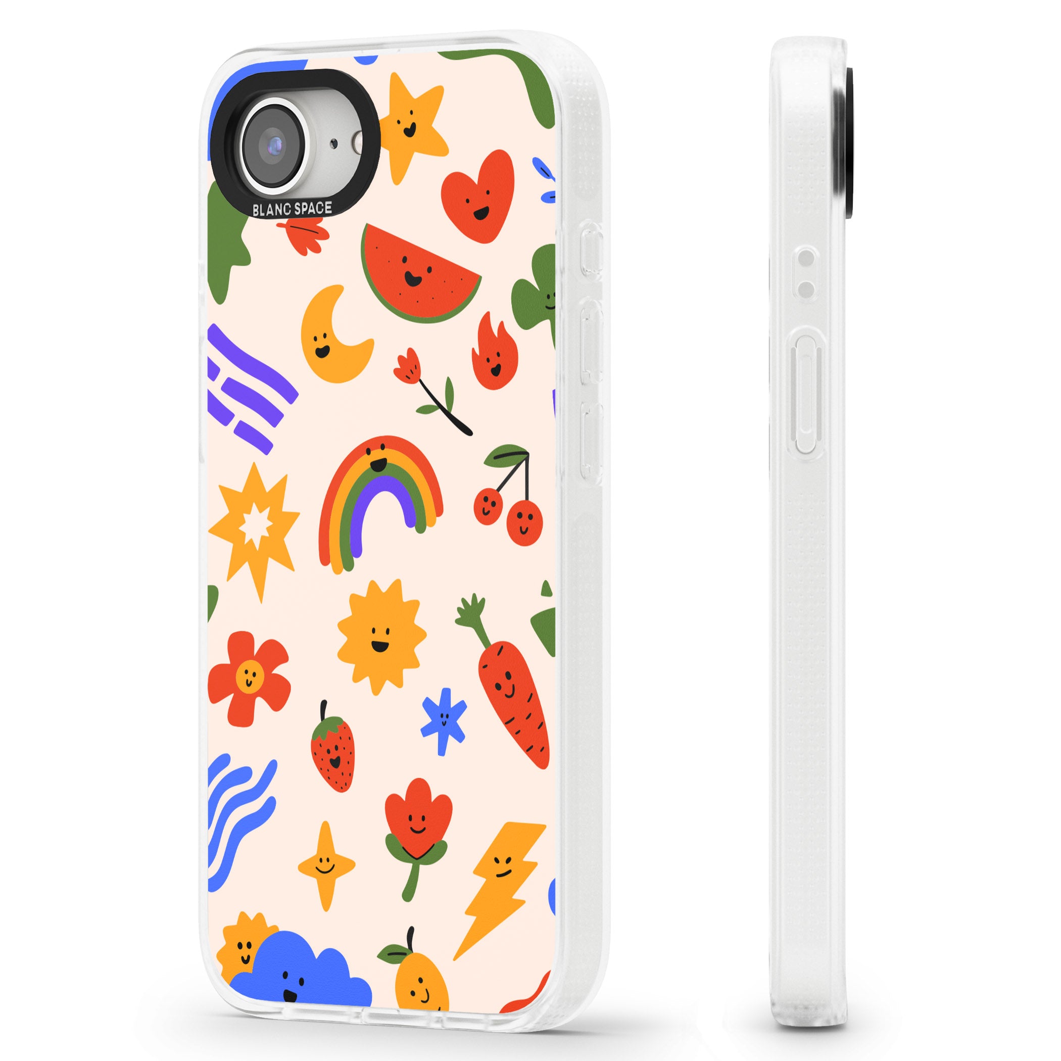 Mixed Large Kawaii Icons - Solid iPhone 16e Clear Case Impact Air - Blanc Space