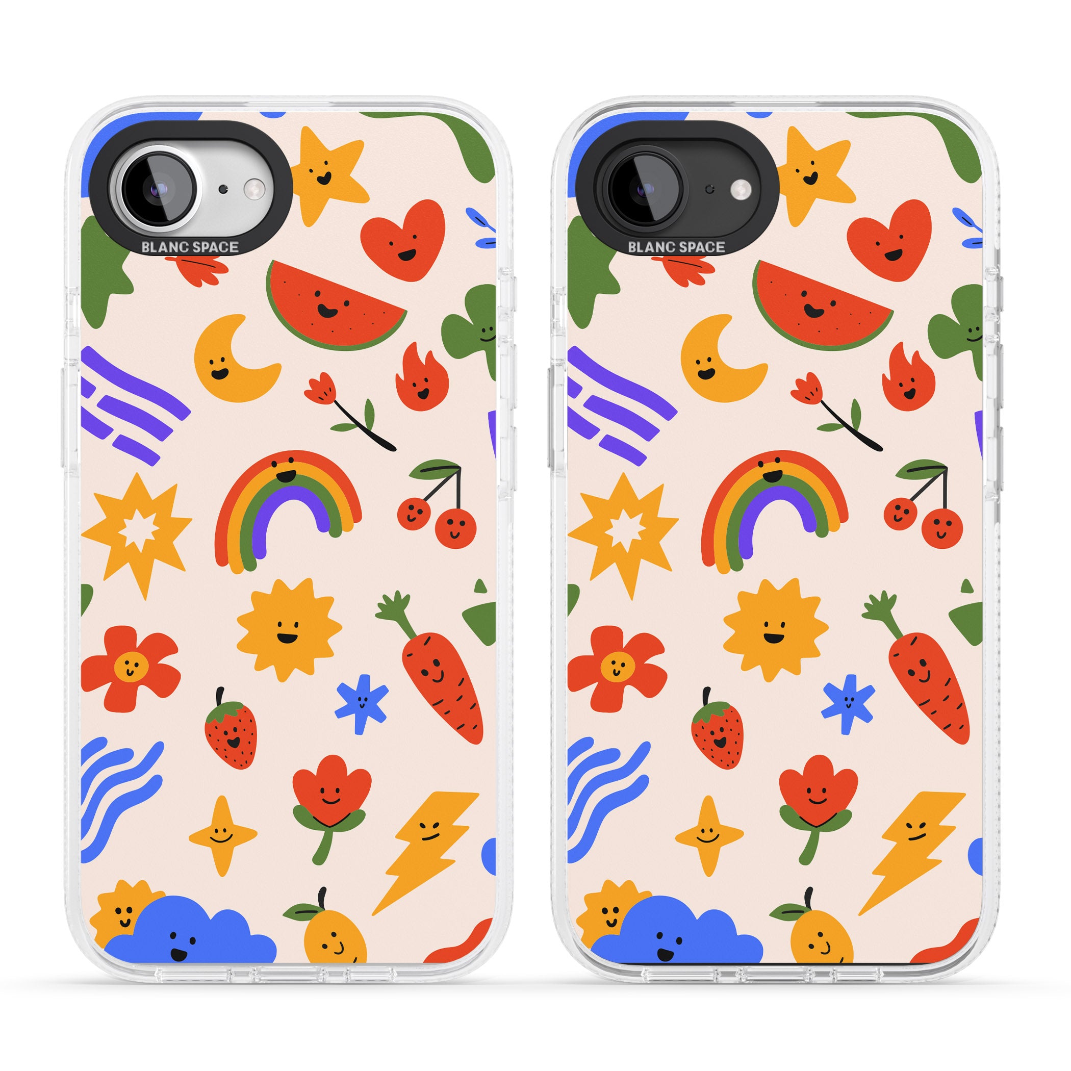 Mixed Large Kawaii Icons - Solid iPhone 16e Clear Case Impact Air - Blanc Space