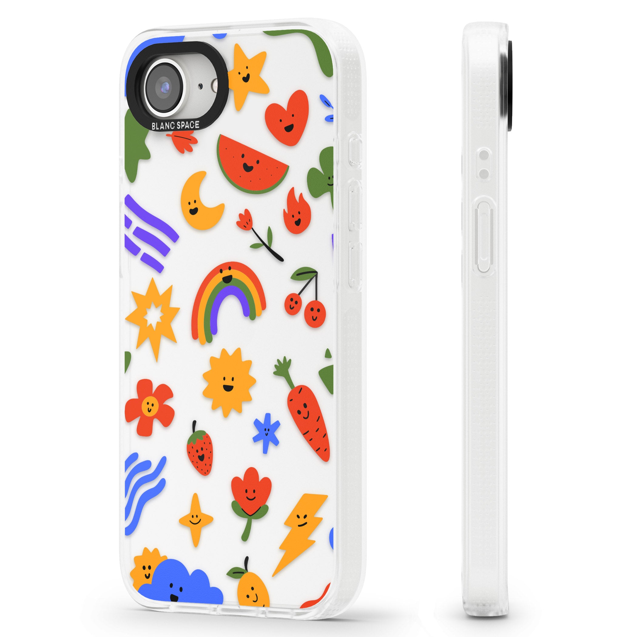 Mixed Large Kawaii Icons - Clear iPhone 16e Clear Case Impact Air - Blanc Space