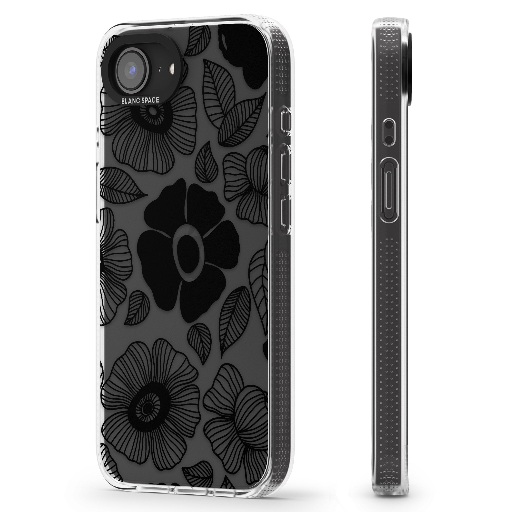 Black Flowers iPhone 16e Clear Case Impact Air - Blanc Space