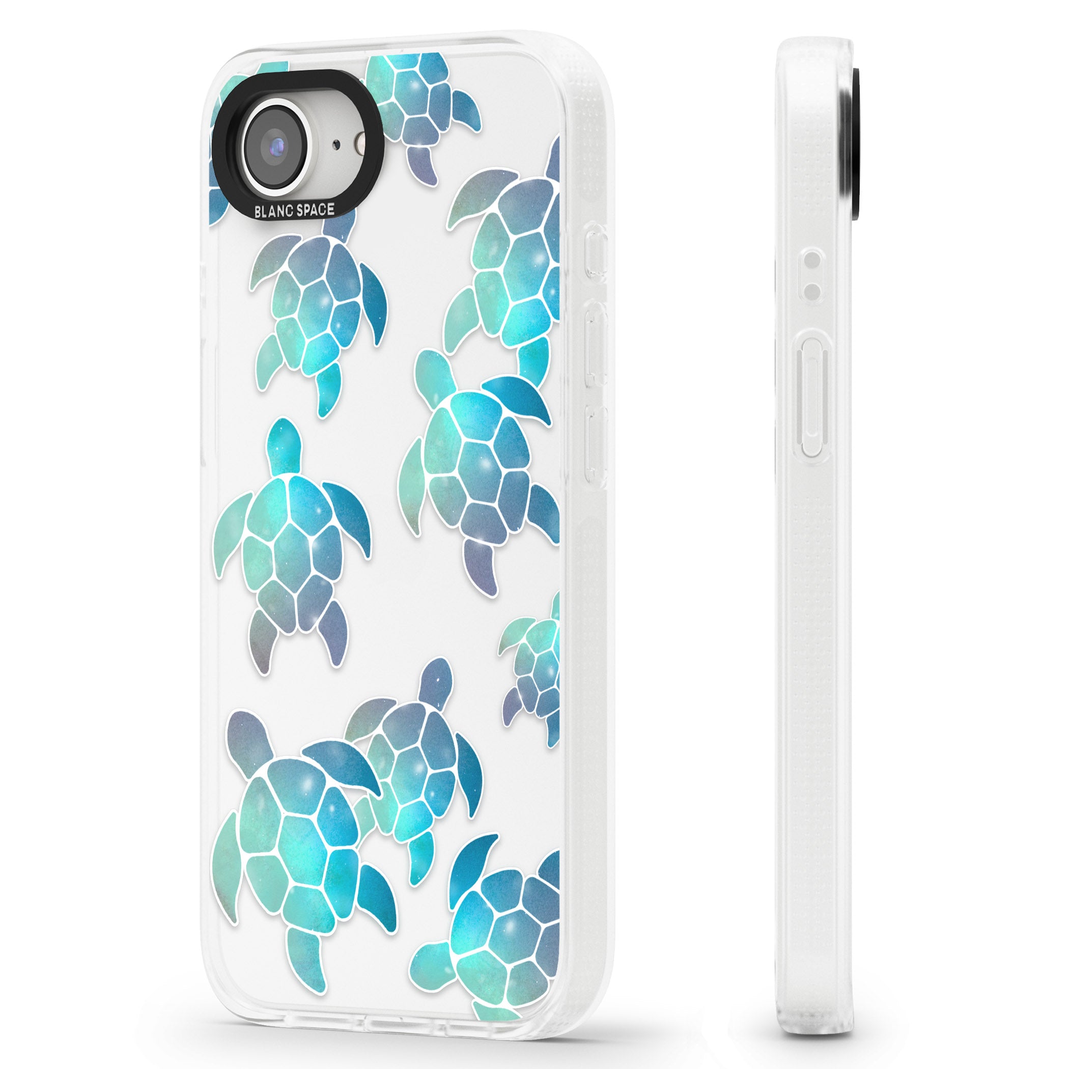 Aqua Space Turtles iPhone 16e Clear Case Impact Air - Blanc Space