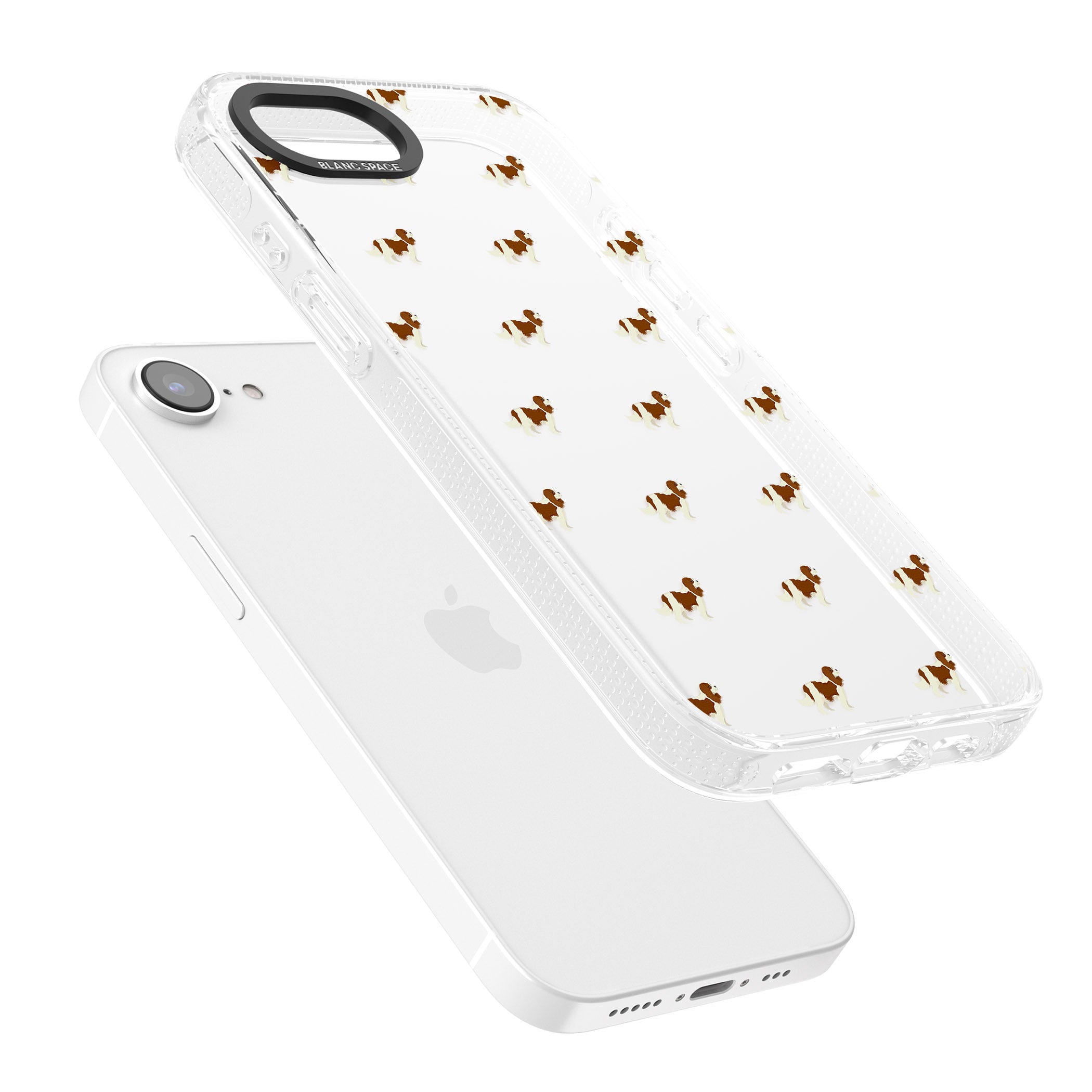 Cavalier King Charles Spaniel Pattern Clear iPhone 16e Clear Case Impact Air - Blanc Space