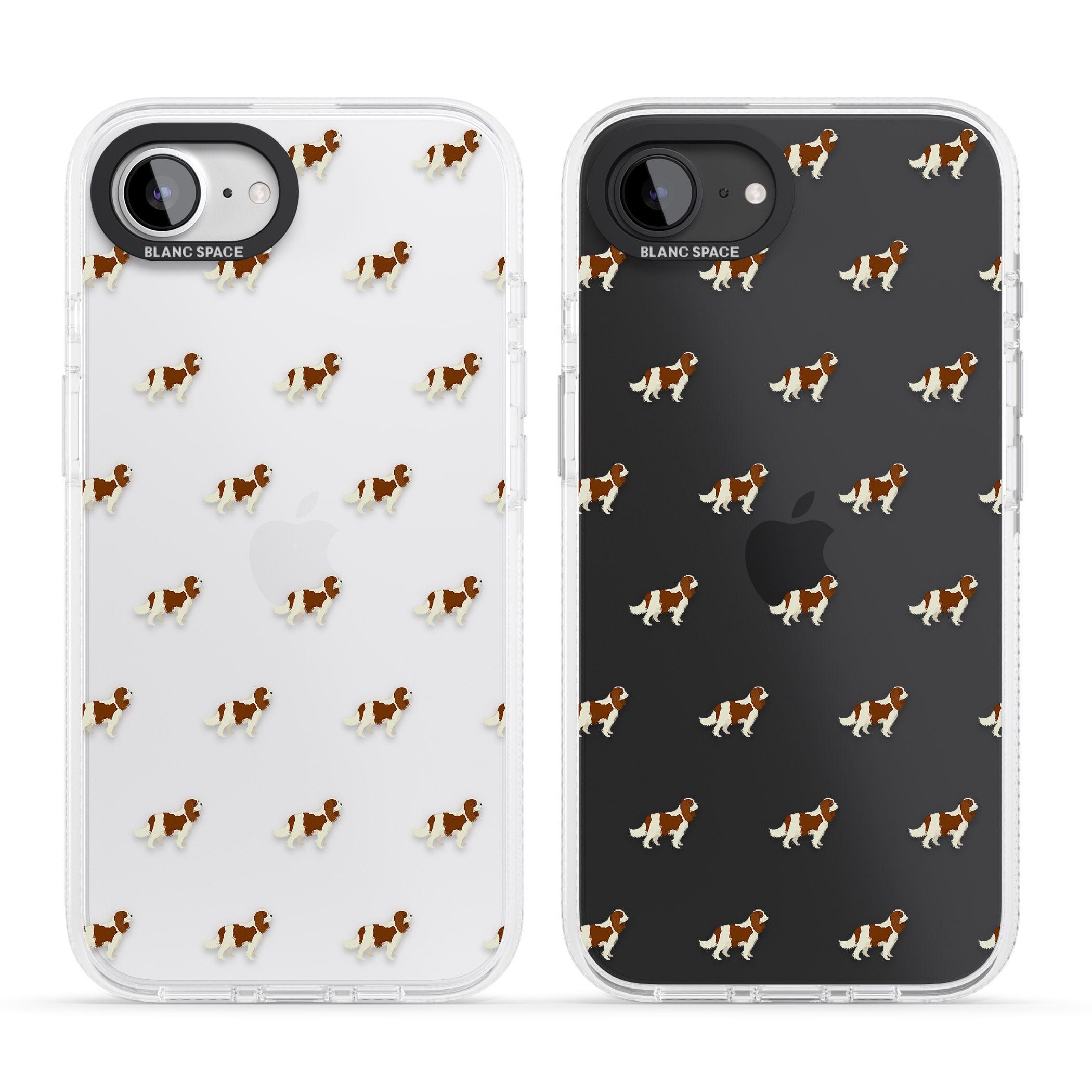 Cavalier King Charles Spaniel Pattern Clear iPhone 16e Clear Case Impact Air - Blanc Space