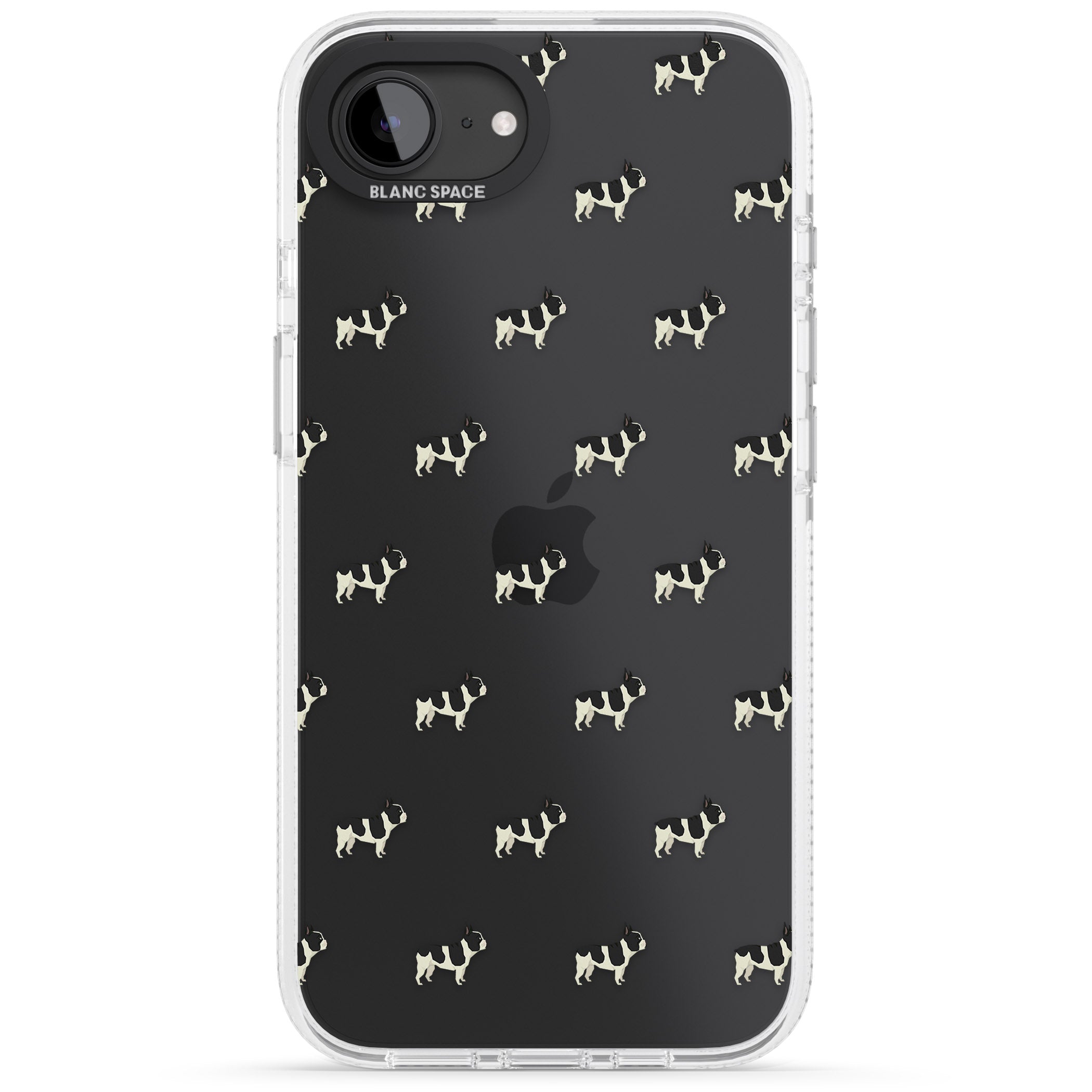 French Bulldog Dog Pattern Clear iPhone 16e Clear Case Impact Air - Blanc Space