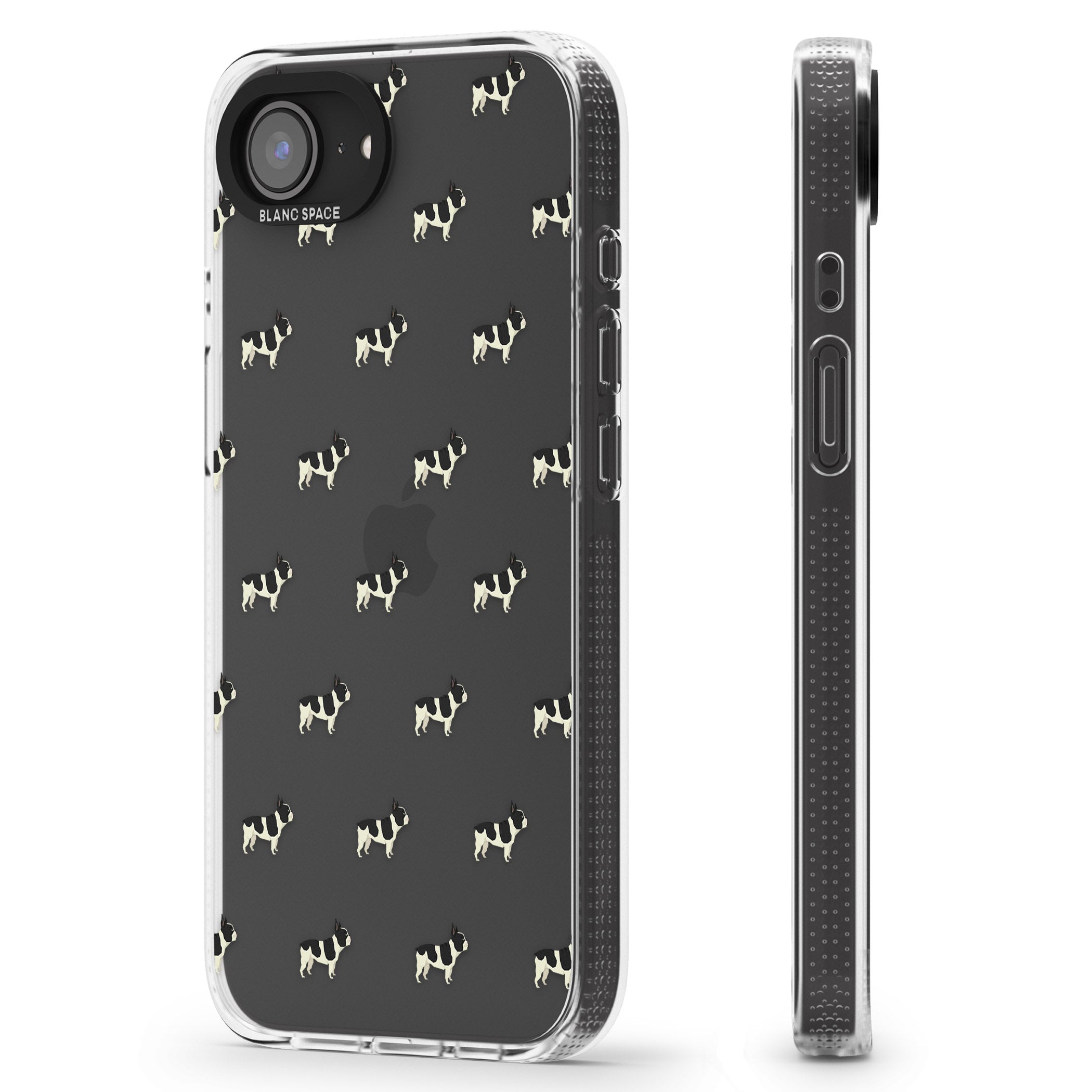 French Bulldog Dog Pattern Clear iPhone 16e Clear Case Impact Air - Blanc Space