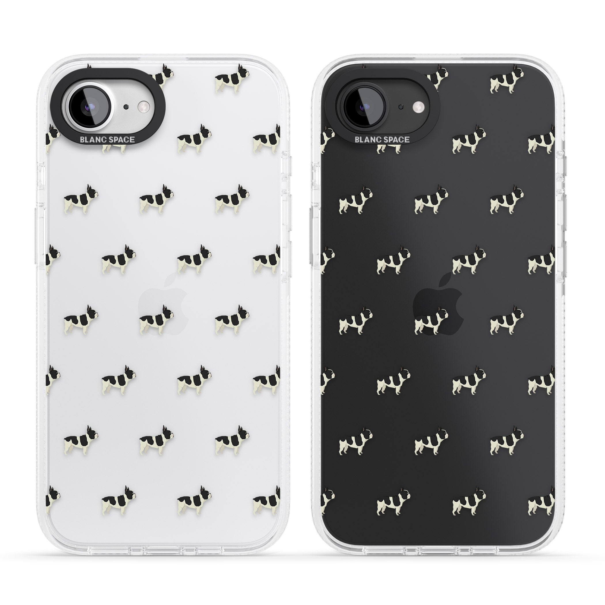 French Bulldog Dog Pattern Clear iPhone 16e Clear Case Impact Air - Blanc Space