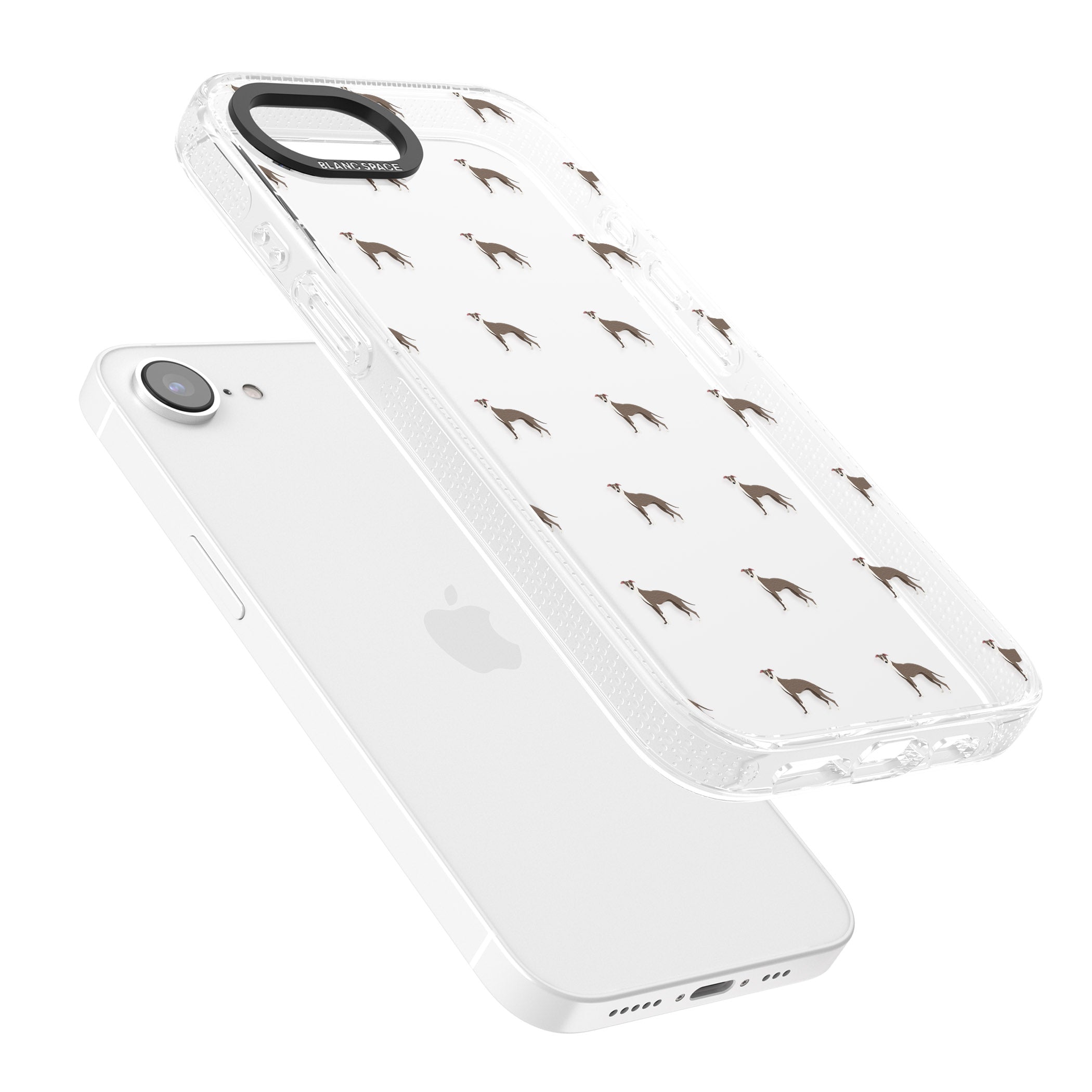 Whippet/Italian Greyhound Dog Pattern Clear iPhone 16e Clear Case Impact Air - Blanc Space