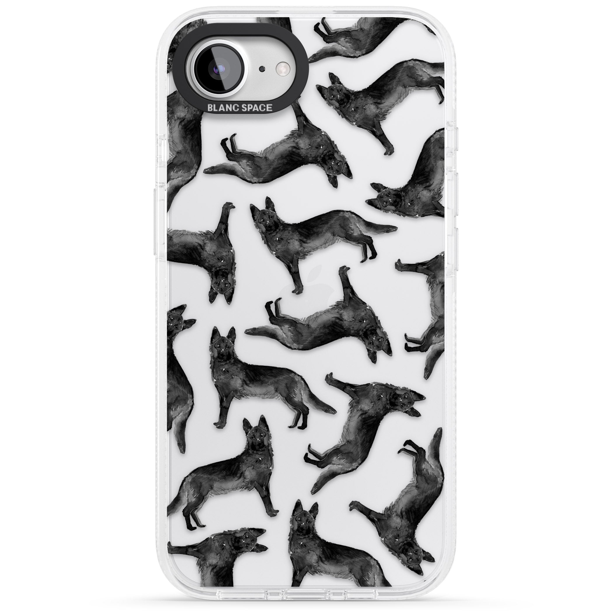 German Shepherd (Black) Watercolour Dog Pattern iPhone 16e Clear Case Impact Air - Blanc Space