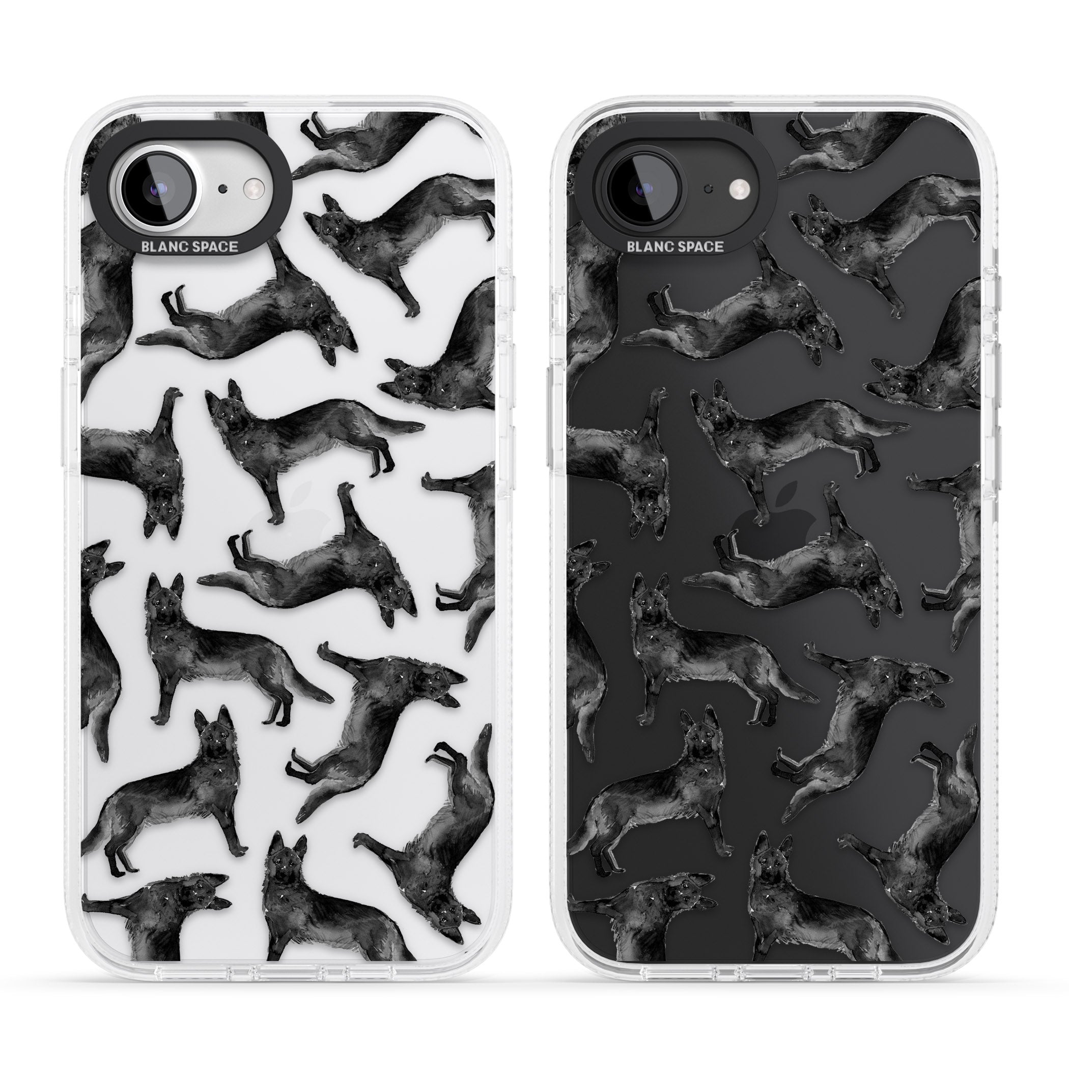 German Shepherd (Black) Watercolour Dog Pattern iPhone 16e Clear Case Impact Air - Blanc Space