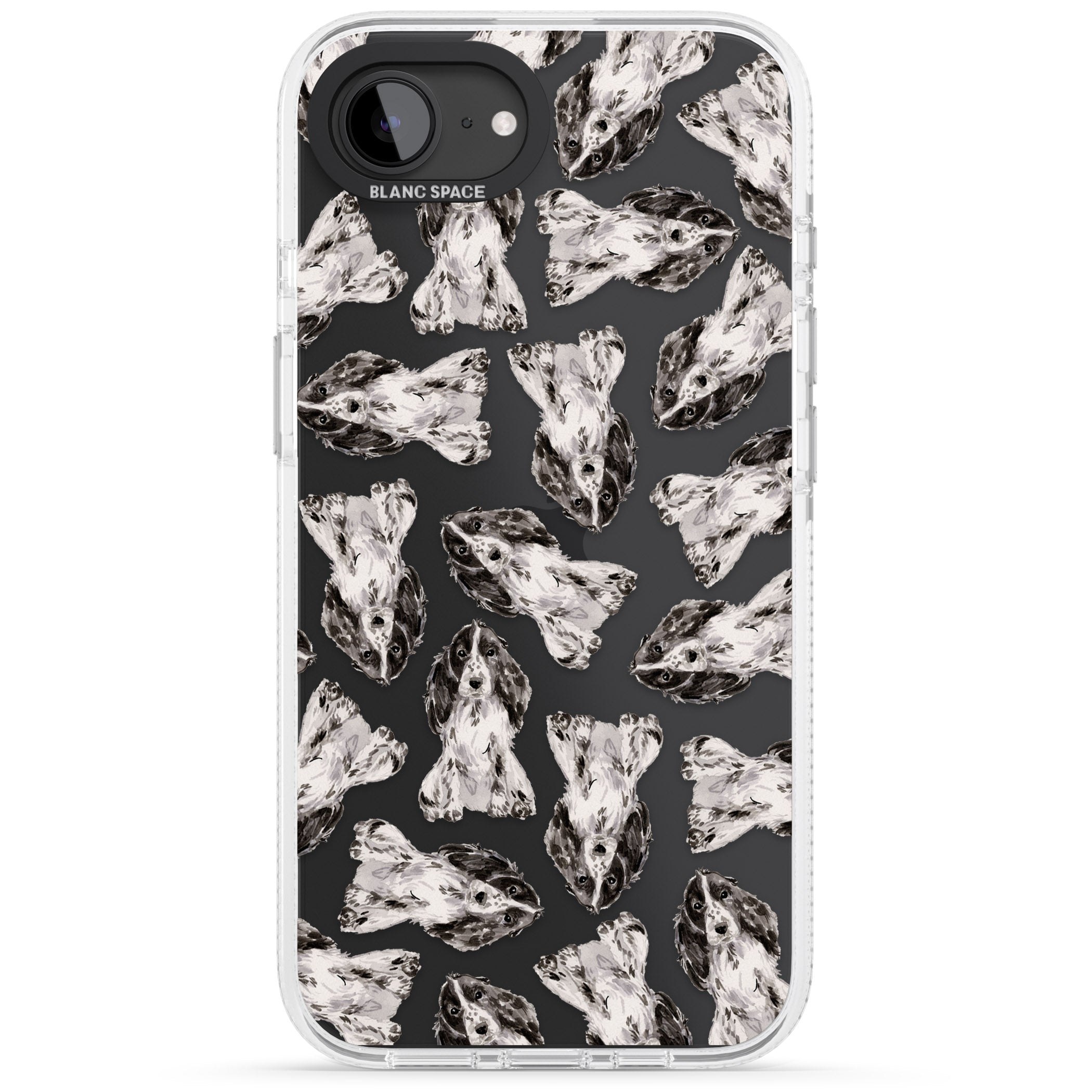 Cocker Spaniel (Black) Watercolour Dog Pattern iPhone 16e Clear Case Impact Air - Blanc Space