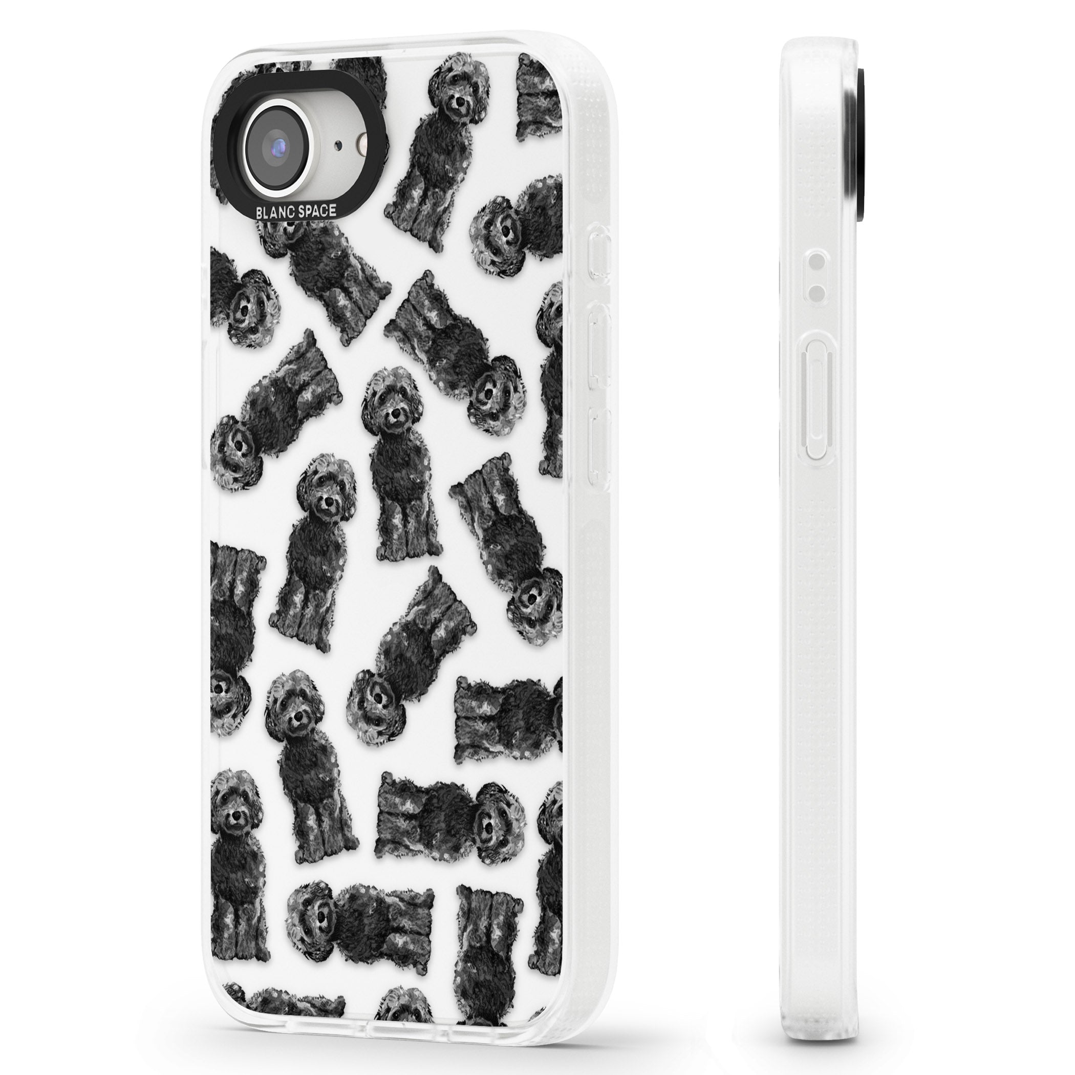 Cockapoo (Black) Watercolour Dog Pattern iPhone 16e Clear Case Impact Air - Blanc Space