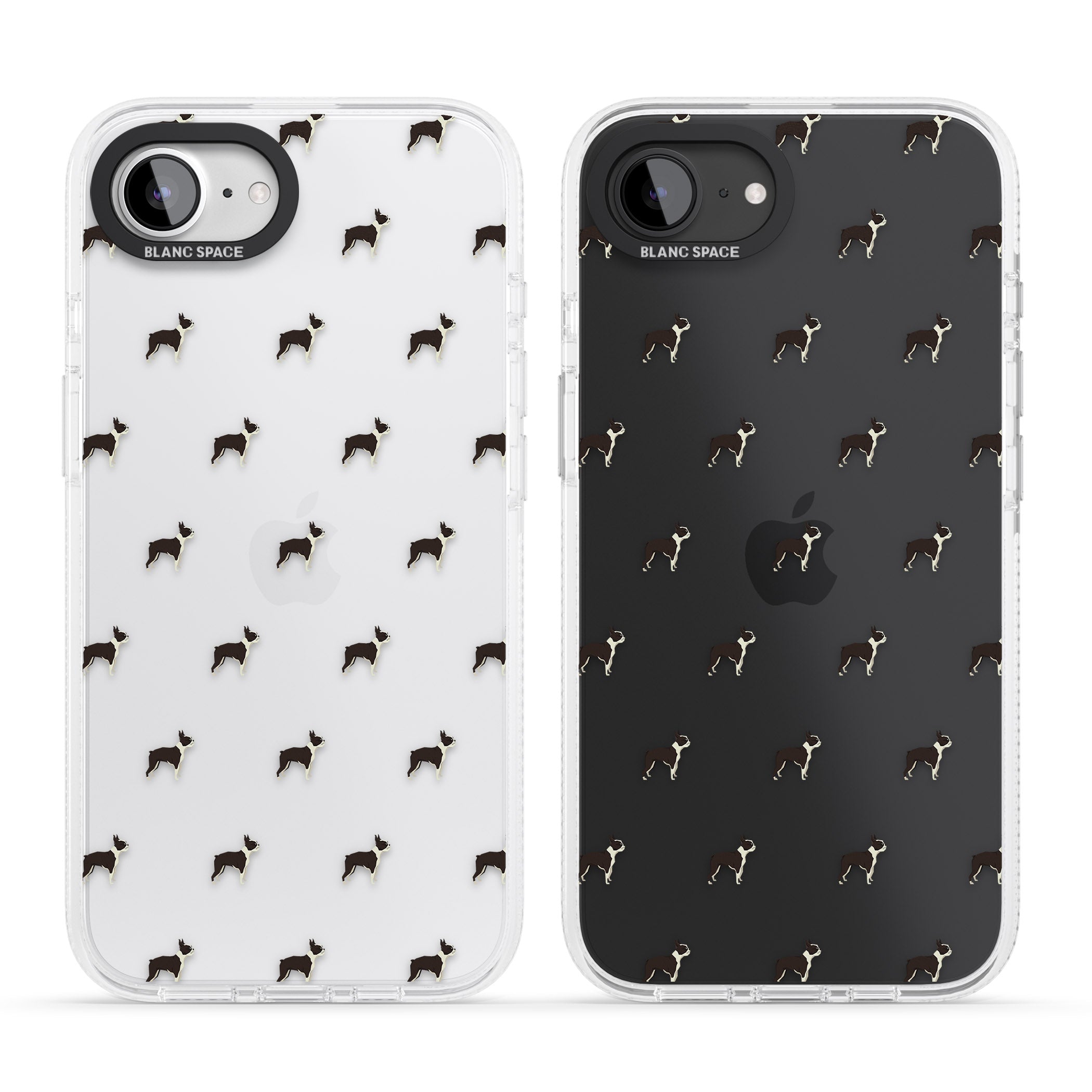 Boston Terrier Dog Pattern Clear iPhone 16e Clear Case Impact Air - Blanc Space