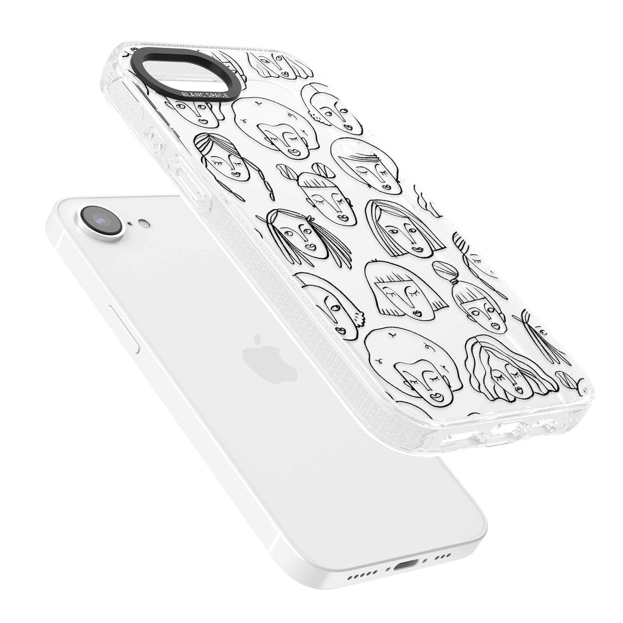 Girl Portrait Doodles iPhone 16e Clear Case Impact Air - Blanc Space