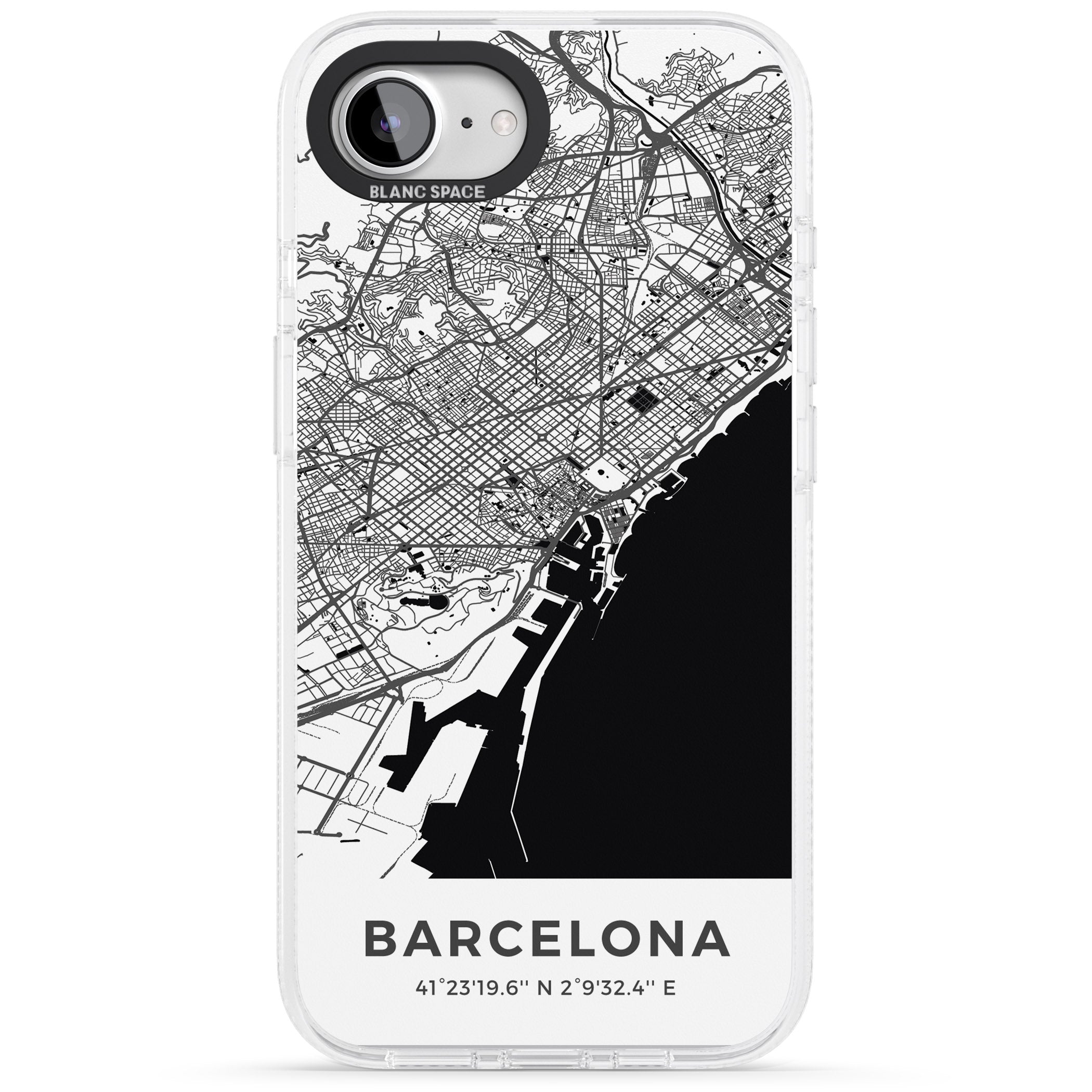 Map of Barcelona, Spain iPhone 16e Clear Case Impact Air - Blanc Space