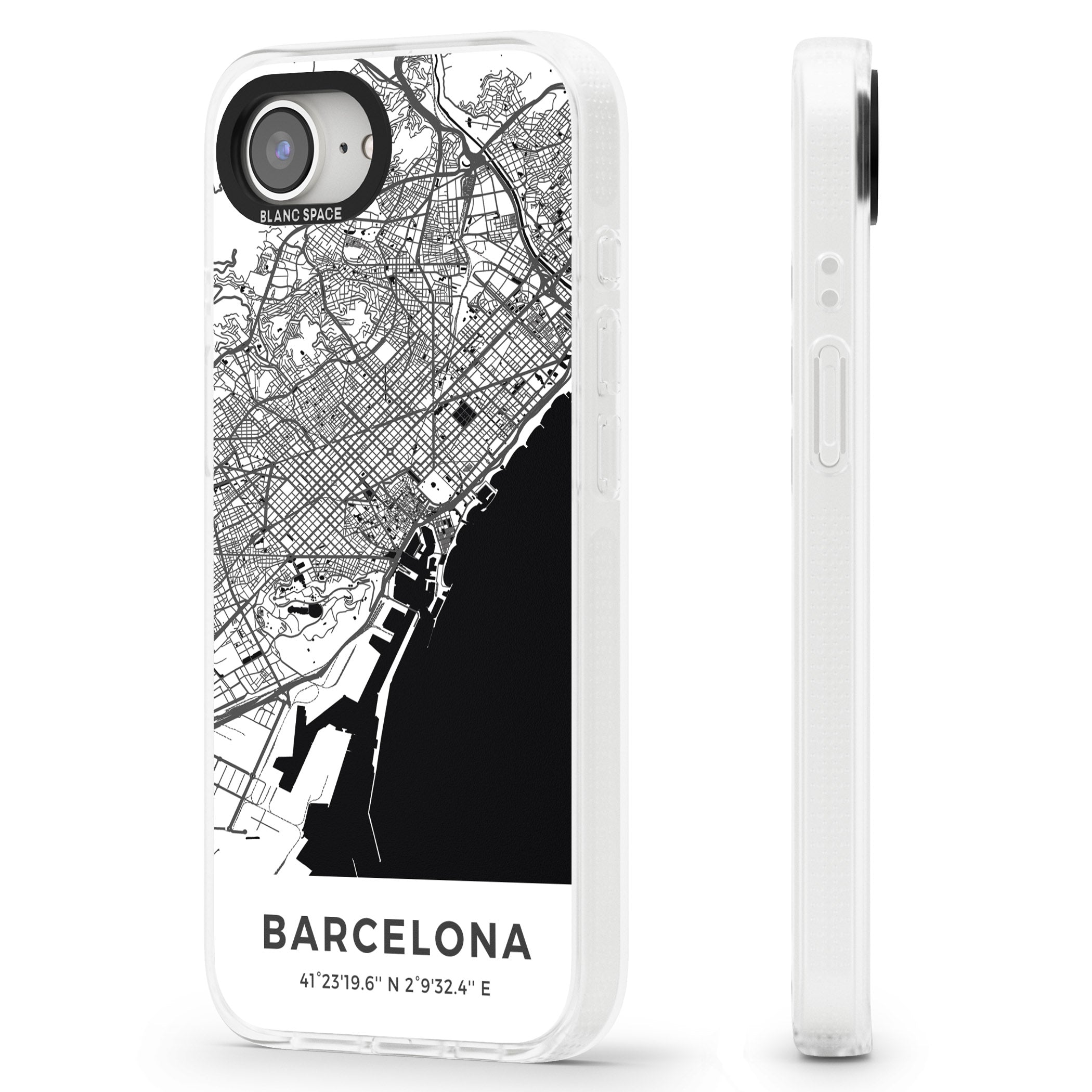 Map of Barcelona, Spain iPhone 16e Clear Case Impact Air - Blanc Space