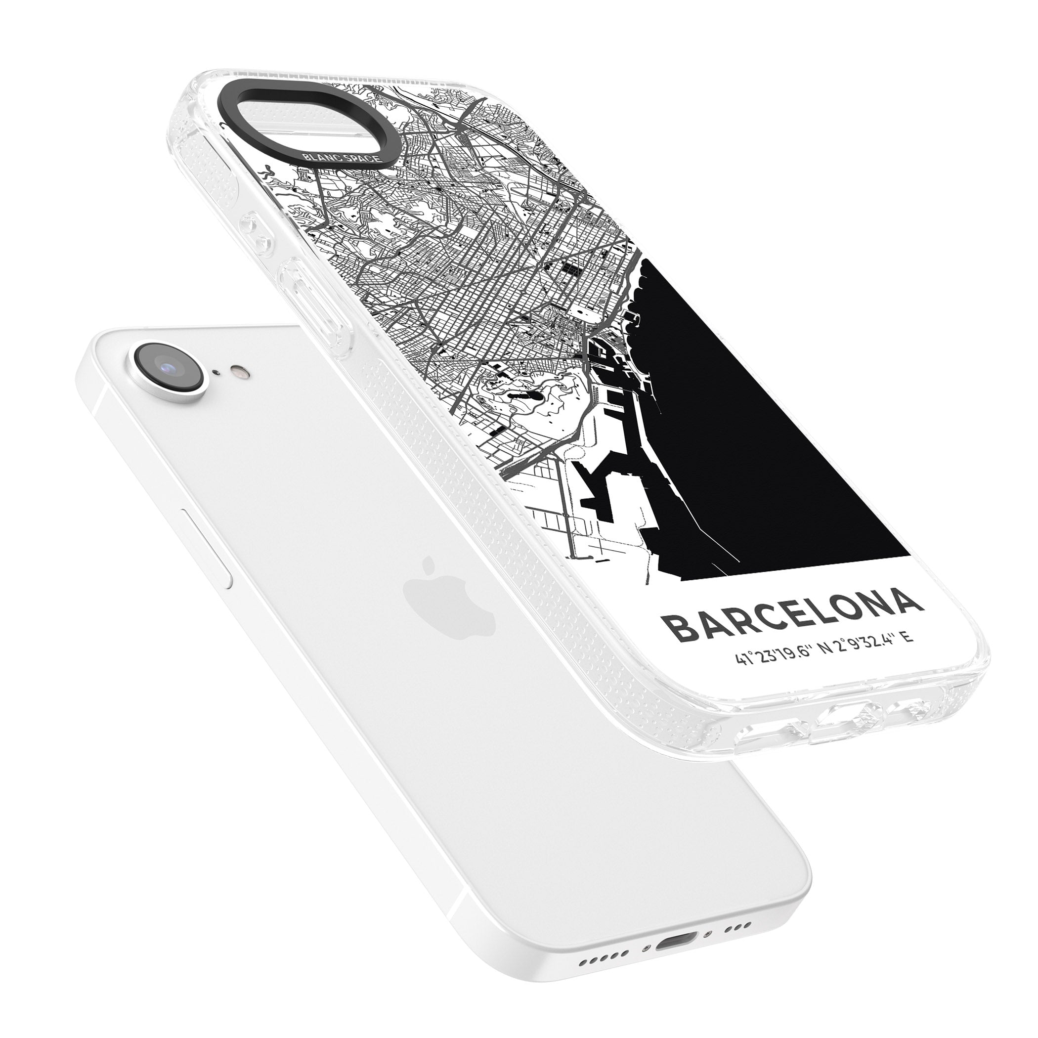 Map of Barcelona, Spain iPhone 16e Clear Case Impact Air - Blanc Space