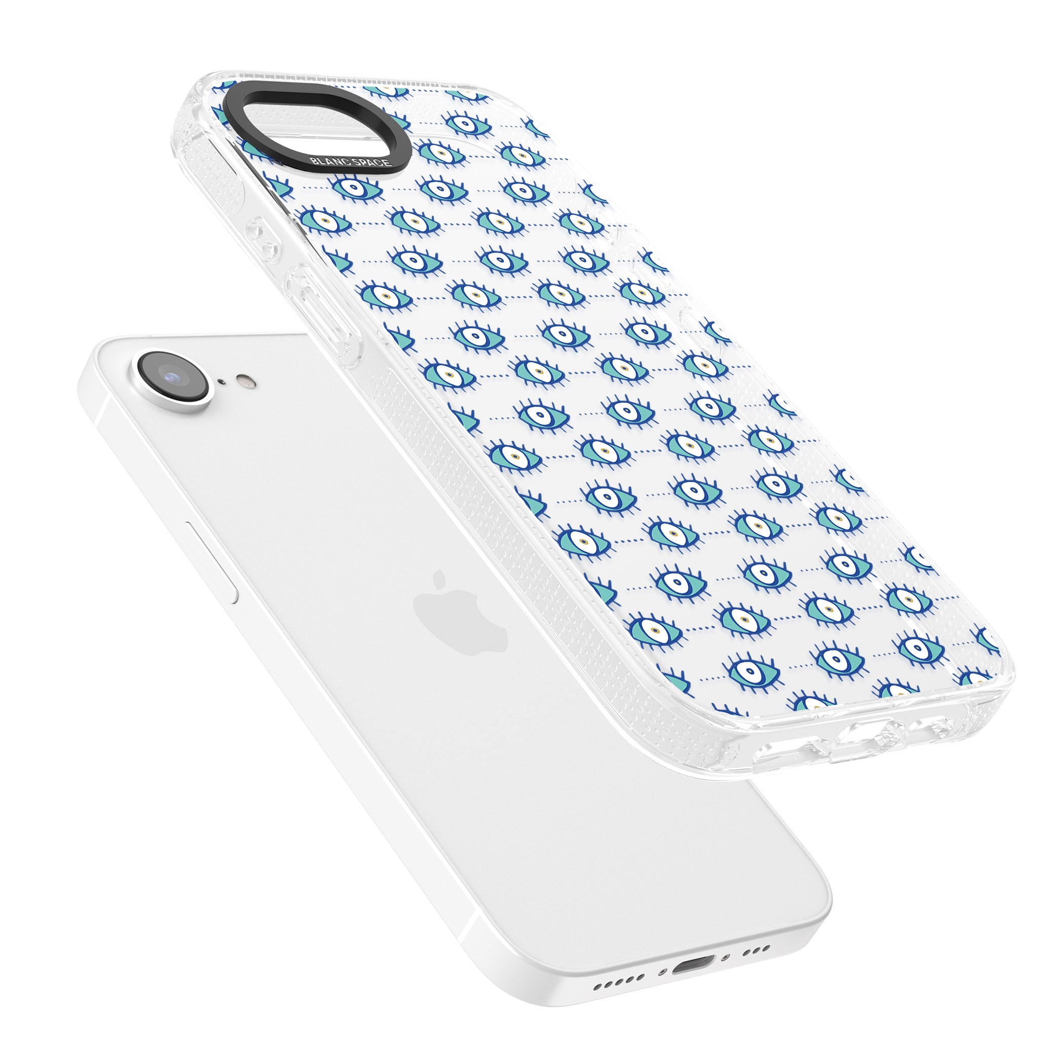Crazy Eyes (Clear) Psychedelic Eyes Pattern iPhone 16e Clear Case Impact Air - Blanc Space