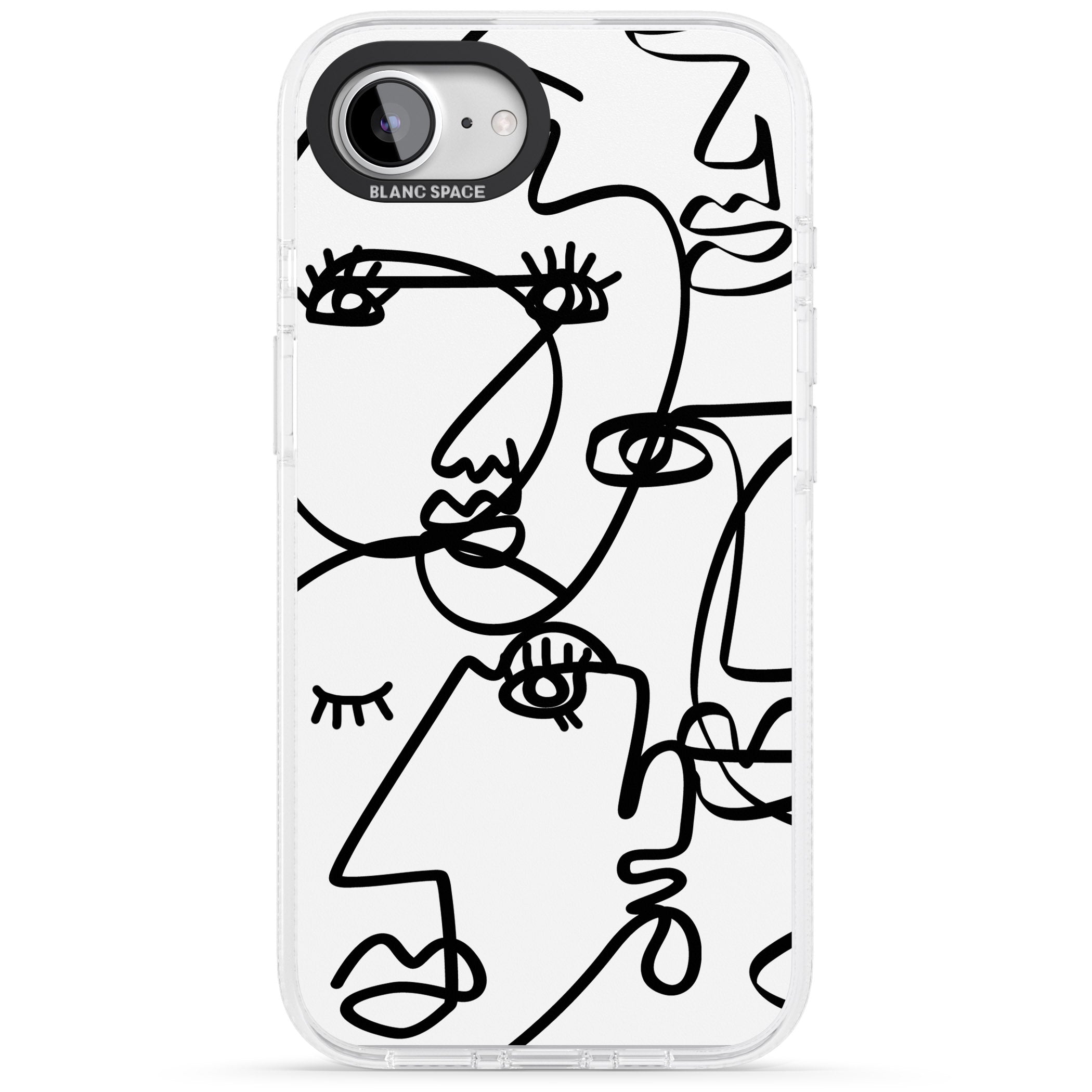 Abstract Continuous Line Faces Black on White iPhone 16e Clear Case Impact Air - Blanc Space
