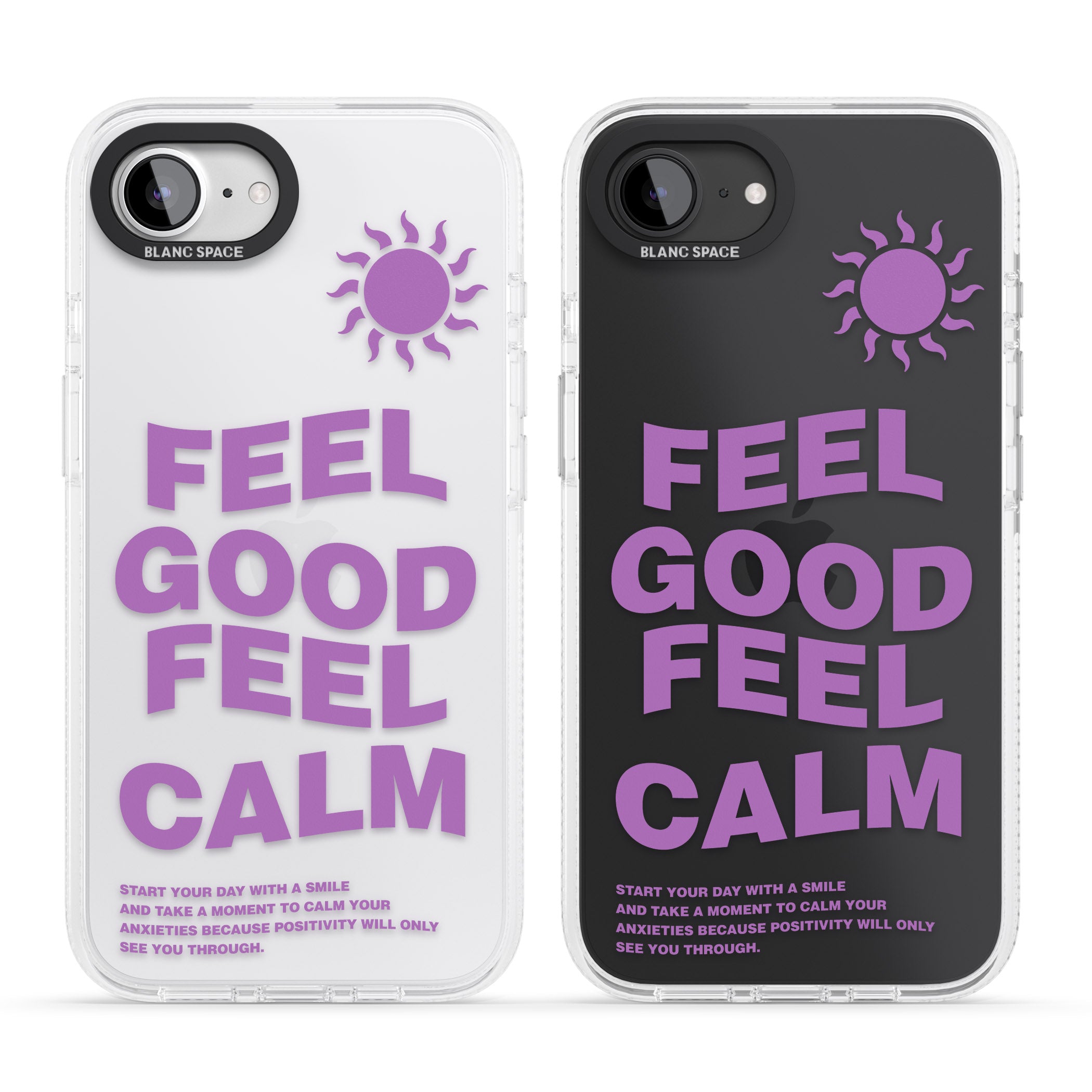 Feel Good Feel Calm (Purple) iPhone 16e Clear Case Impact Air - Blanc Space