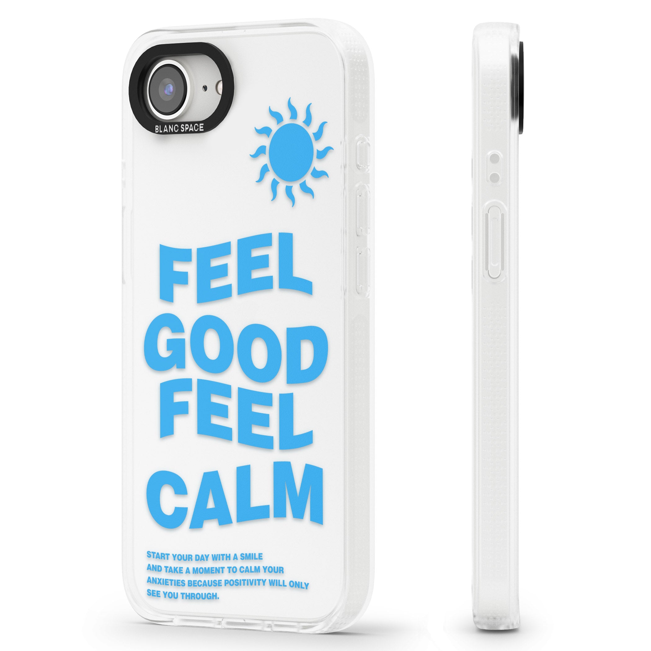 Feel Good Feel Calm (Blue) iPhone 16e Clear Case Impact Air - Blanc Space