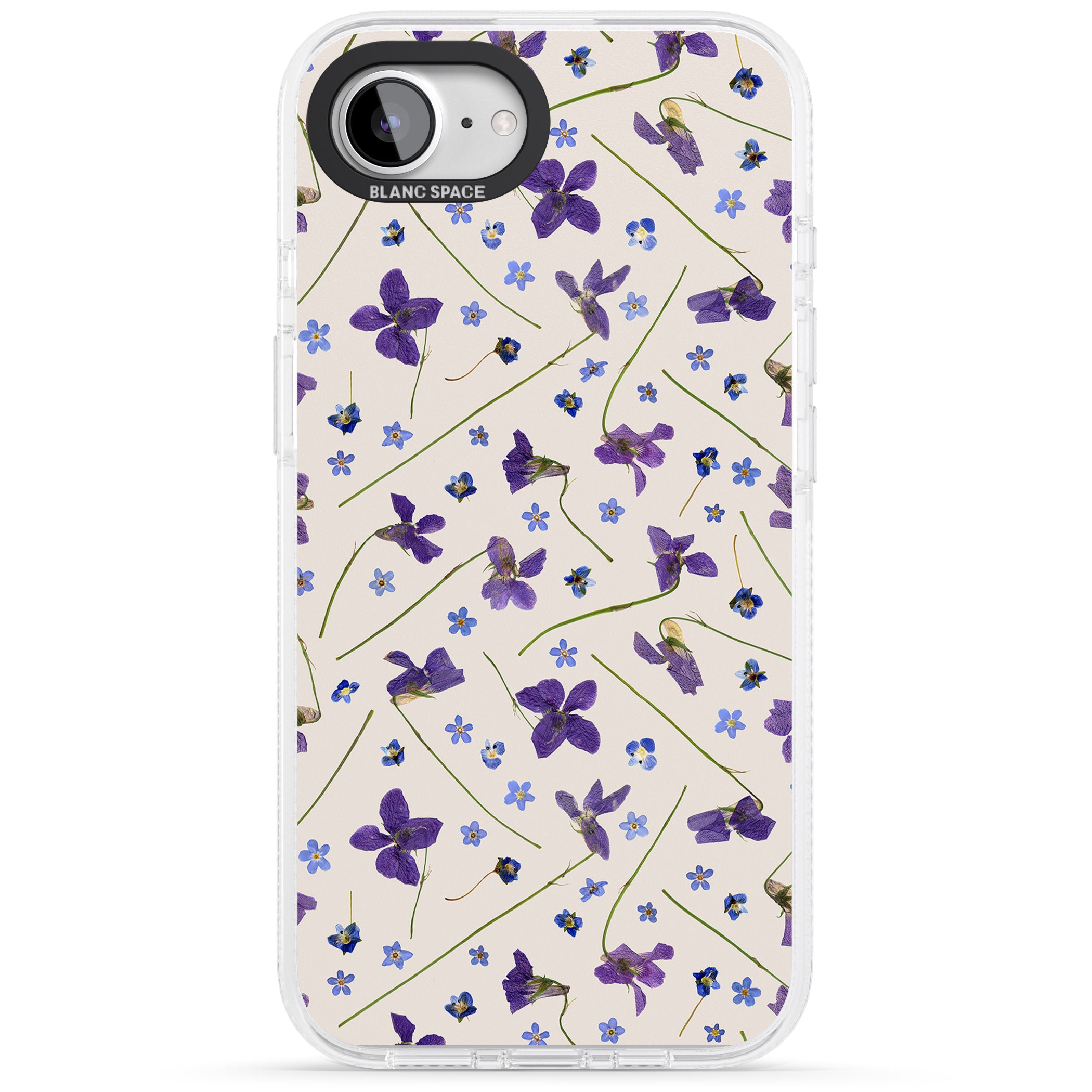 Violet Floral Pattern Design - Cream iPhone 16e Clear Case Impact Air - Blanc Space