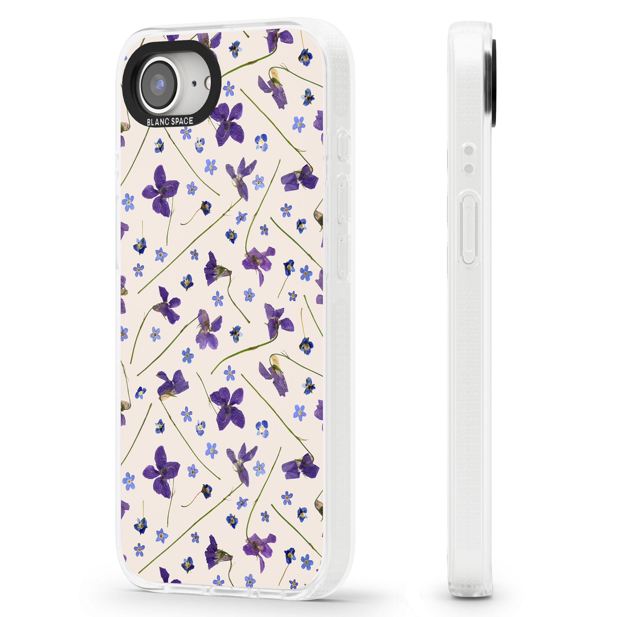 Violet Floral Pattern Design - Cream iPhone 16e Clear Case Impact Air - Blanc Space