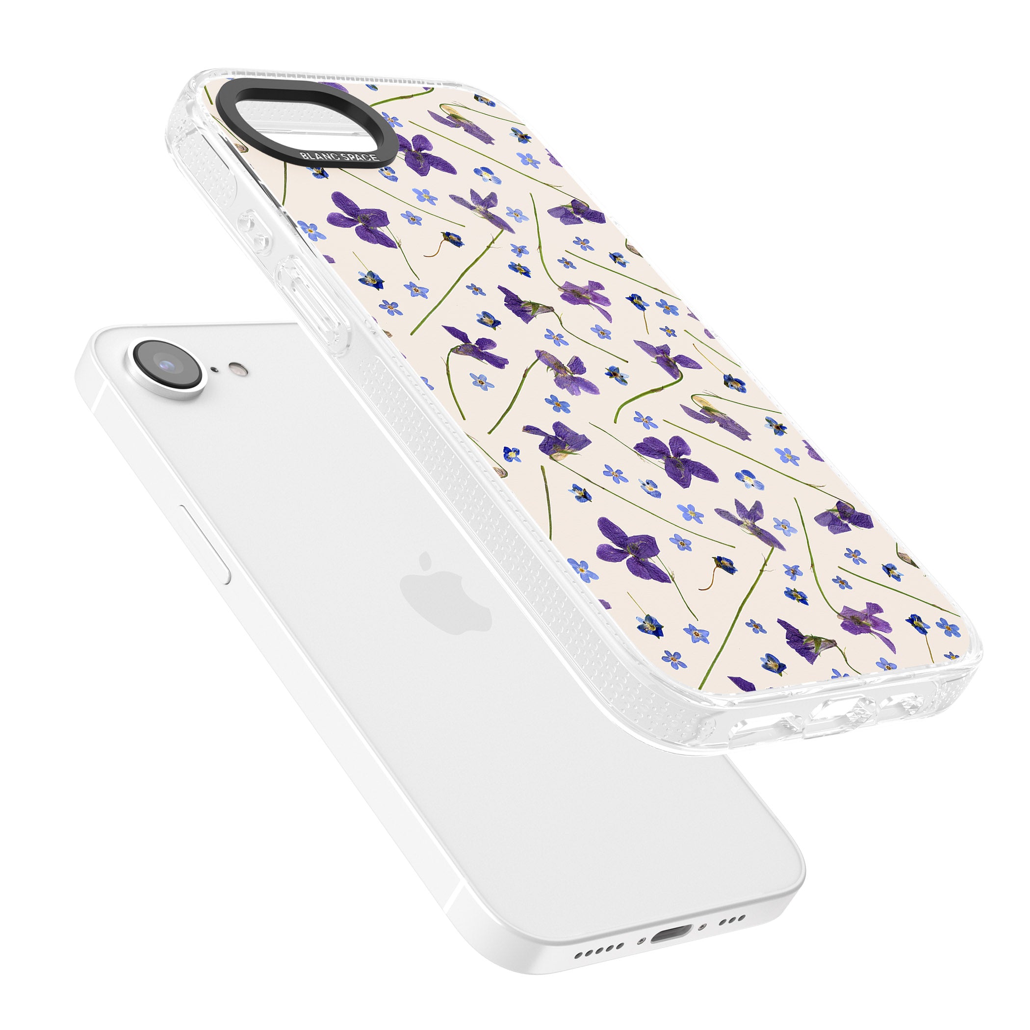 Violet Floral Pattern Design - Cream iPhone 16e Clear Case Impact Air - Blanc Space