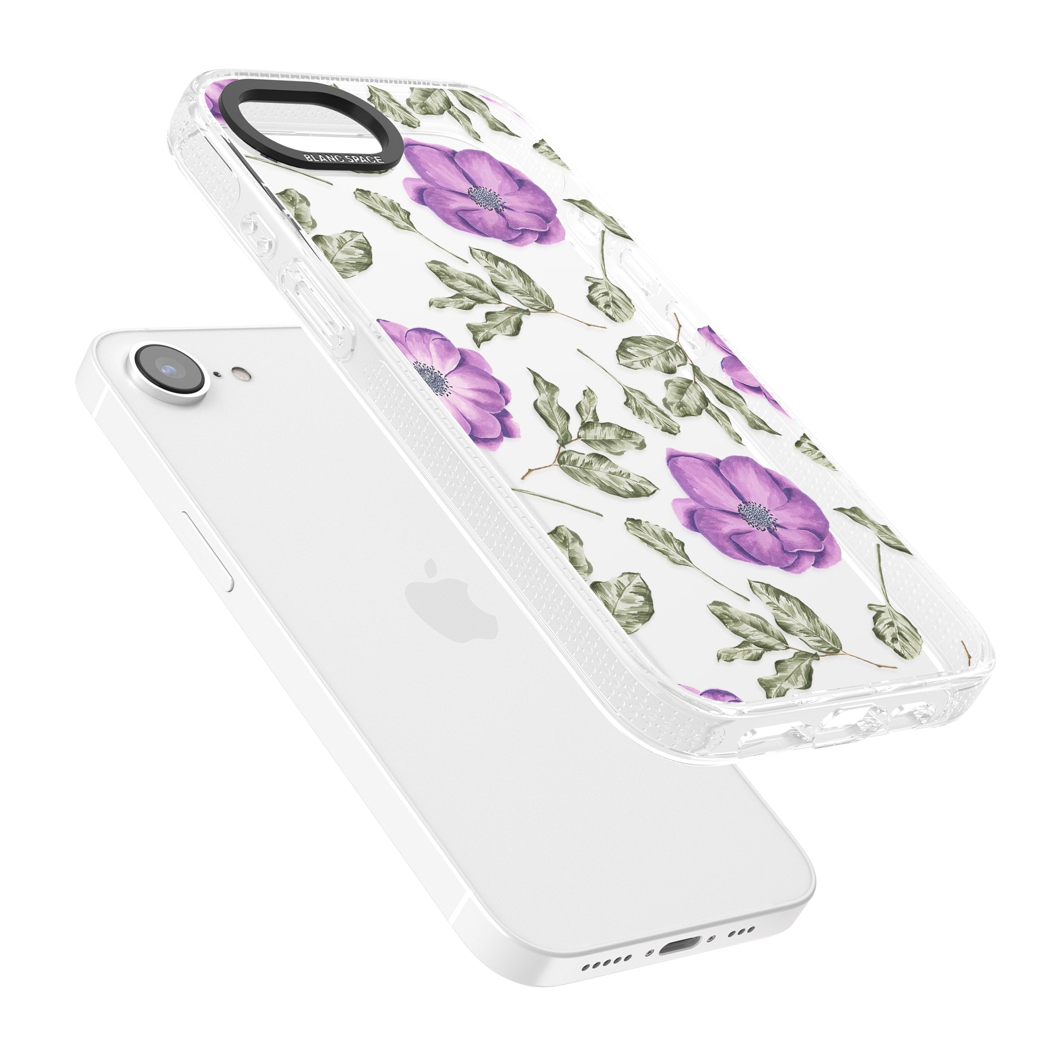 Purple Blossoms Transparent Floral iPhone 16e Clear Case Impact Air - Blanc Space