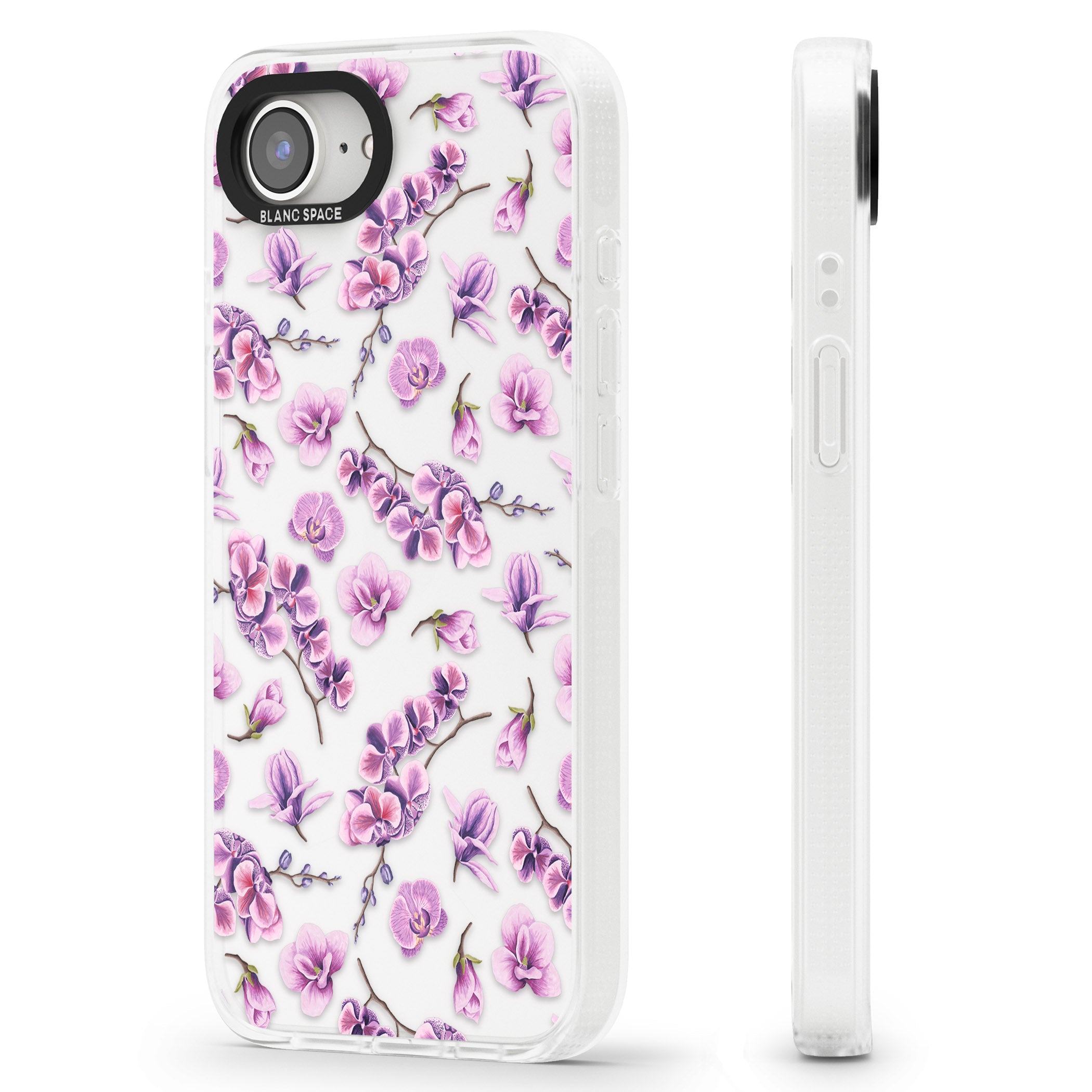 Purple Orchids Transparent Floral iPhone 16e Clear Case Impact Air - Blanc Space
