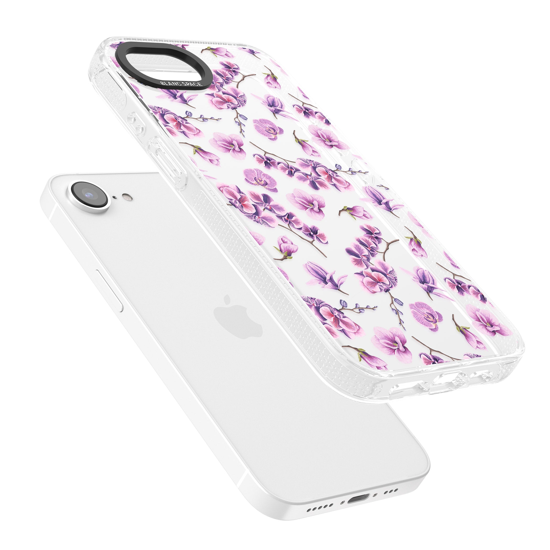 Purple Orchids Transparent Floral iPhone 16e Clear Case Impact Air - Blanc Space