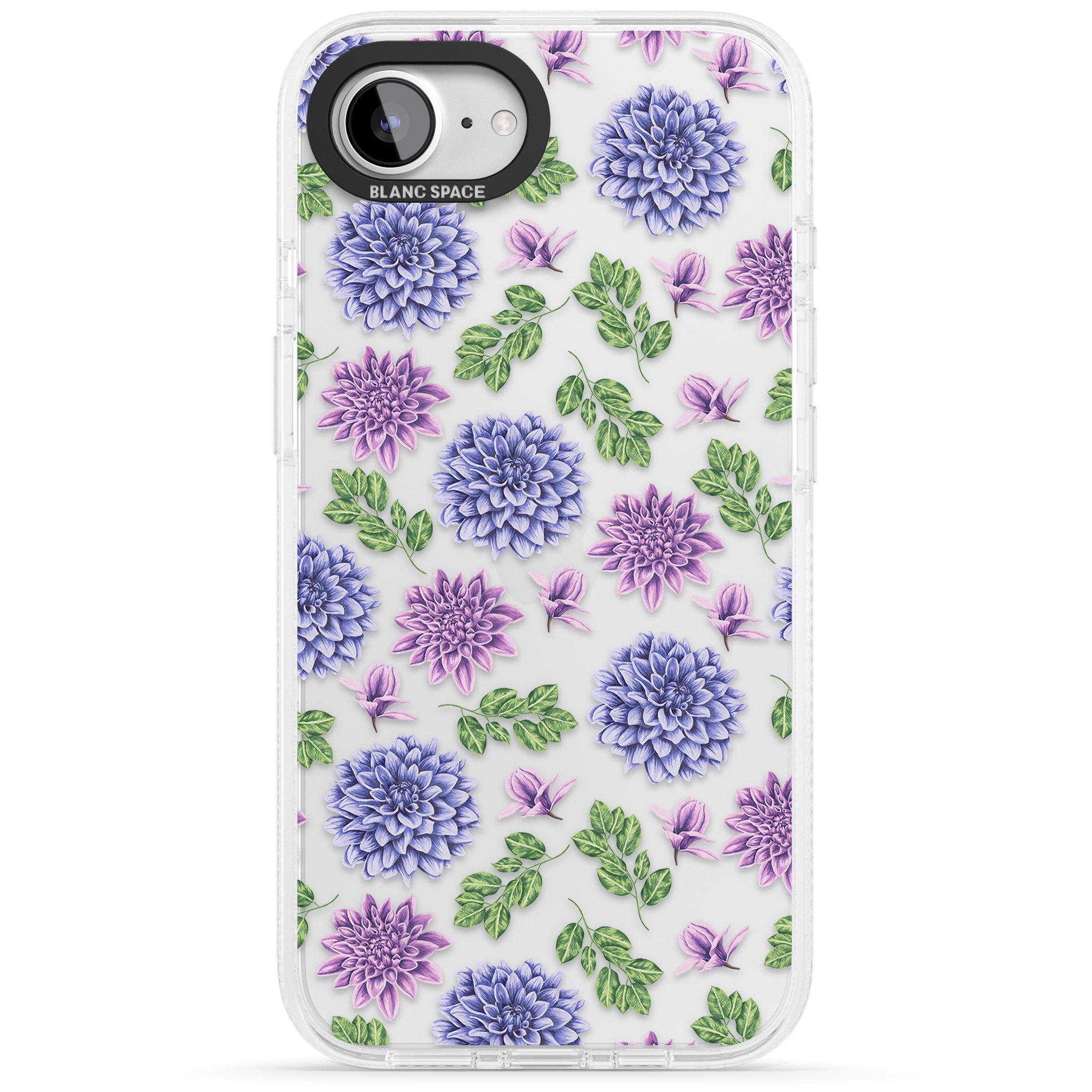 Purple Dahlias Transparent Floral iPhone 16e Clear Case Impact Air - Blanc Space