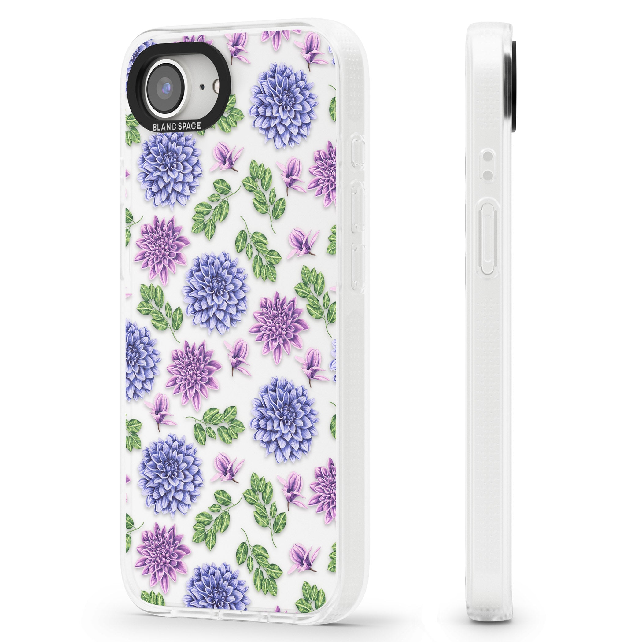 Purple Dahlias Transparent Floral iPhone 16e Clear Case Impact Air - Blanc Space