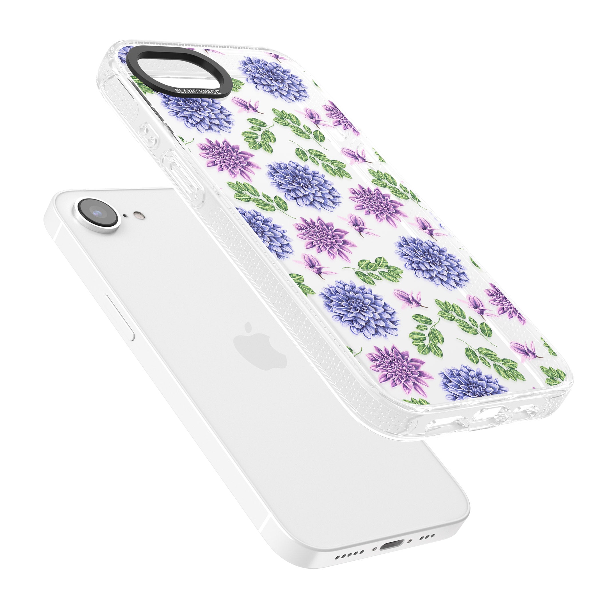 Purple Dahlias Transparent Floral iPhone 16e Clear Case Impact Air - Blanc Space