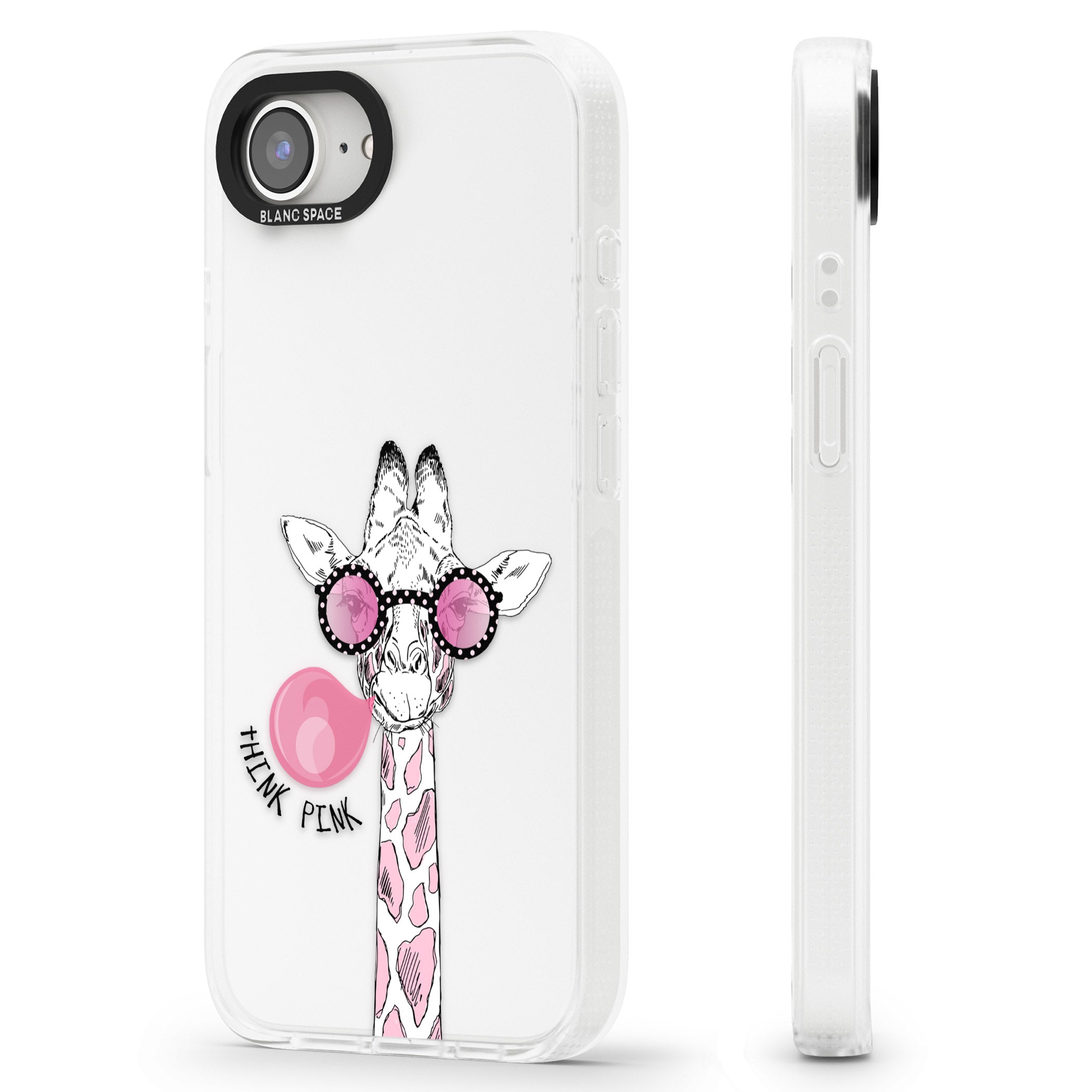 Think Pink Giraffe iPhone 16e Clear Case Impact Air - Blanc Space