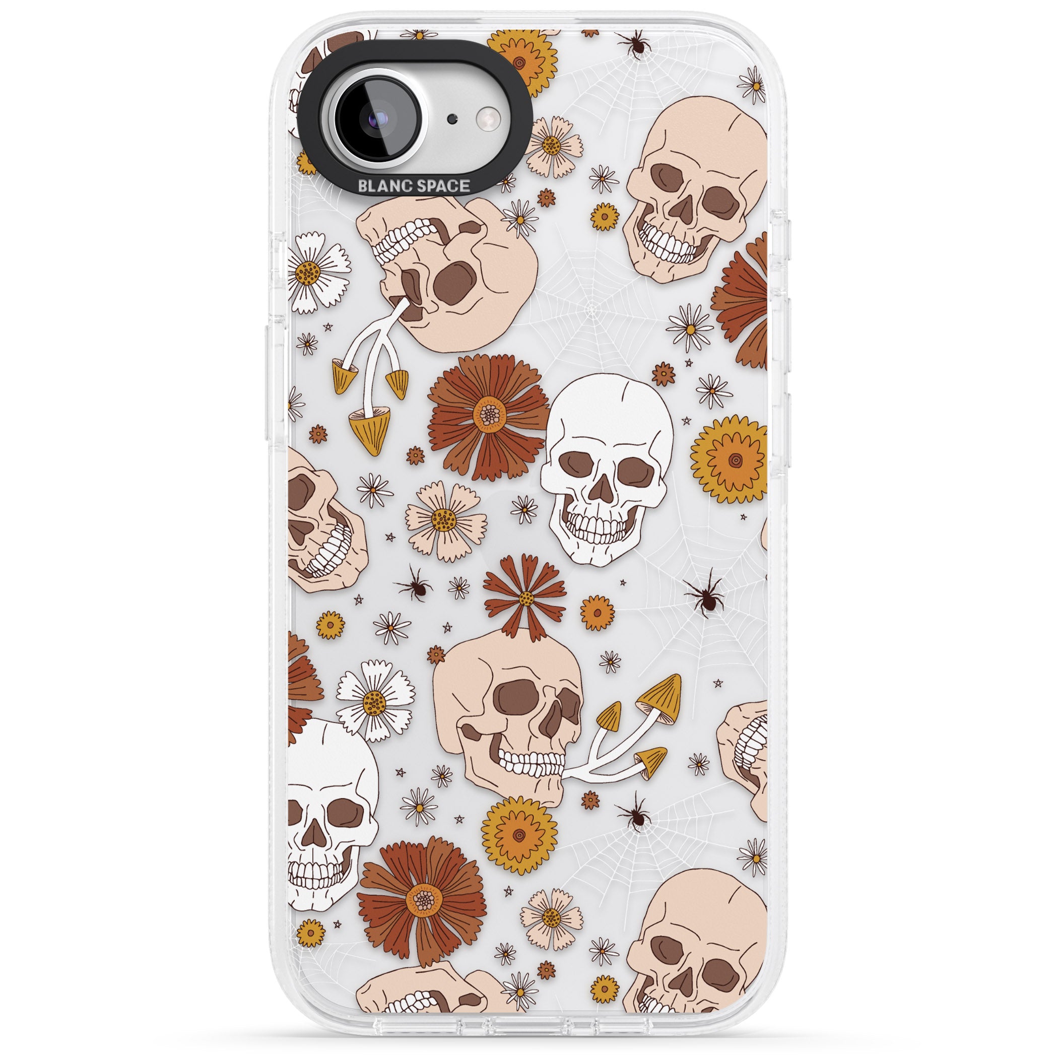 Halloween Skulls and Flowers iPhone 16e Clear Case Impact Air - Blanc Space