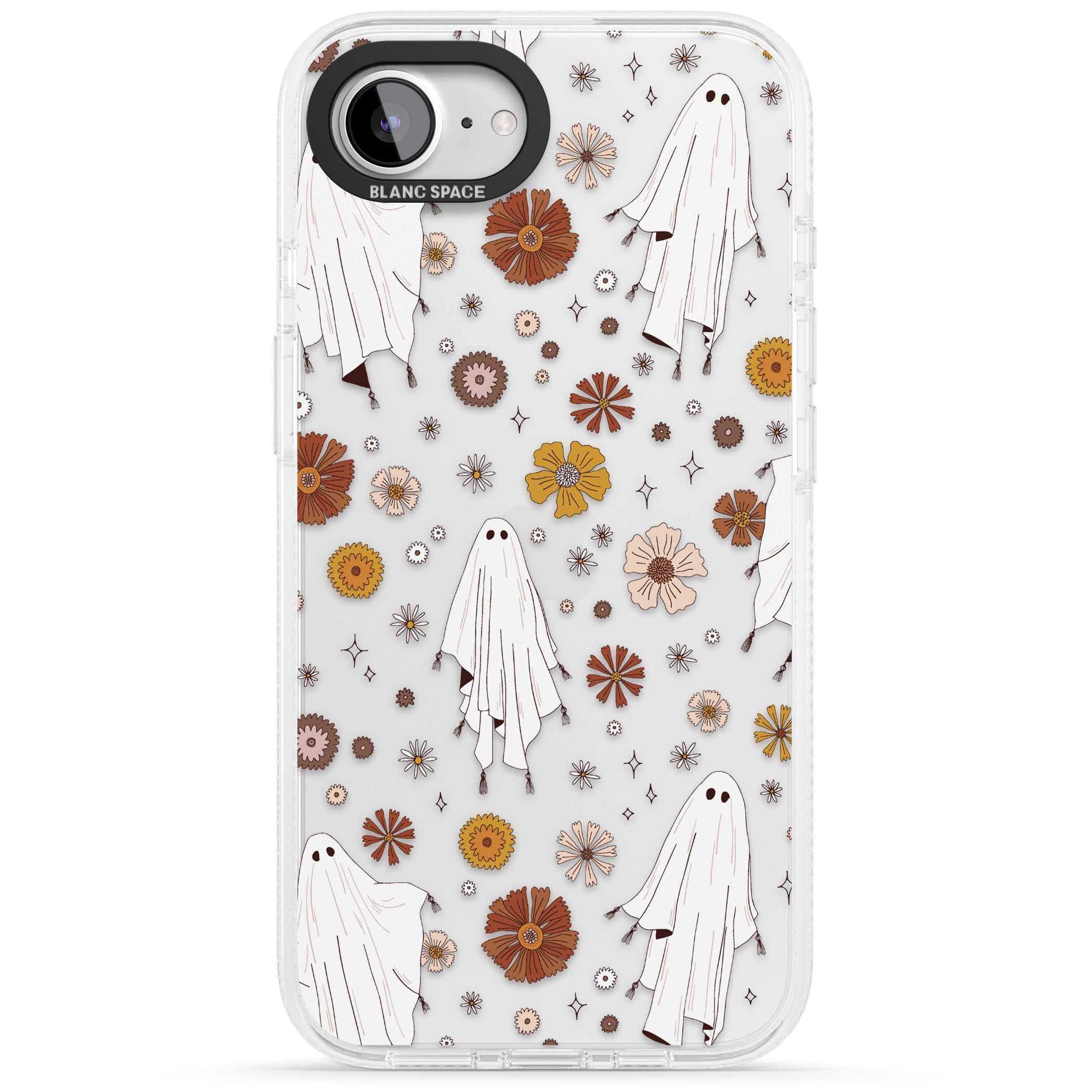 Halloween Ghosts and Flowers iPhone 16e Clear Case Impact Air - Blanc Space
