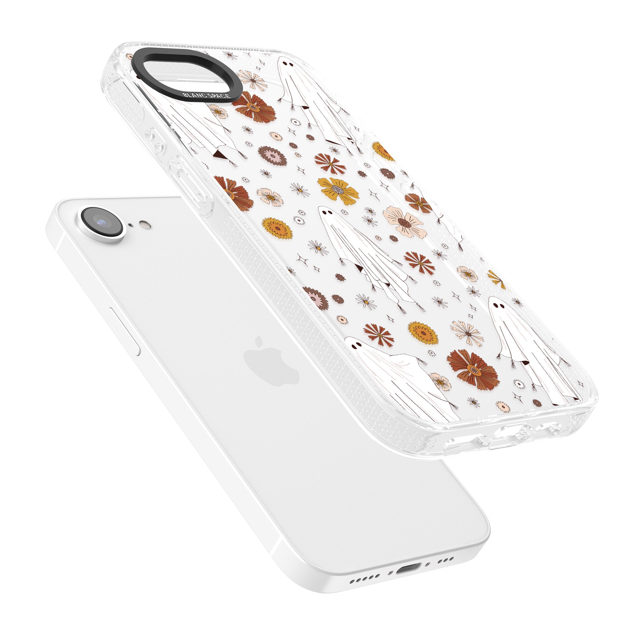 Halloween Ghosts and Flowers iPhone 16e Clear Case Impact Air - Blanc Space