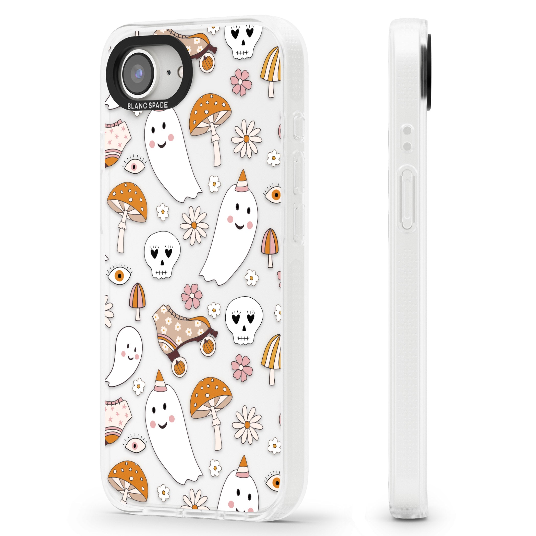 Cute Ghost and Skulls Pattern iPhone 16e Clear Case Impact Air - Blanc Space