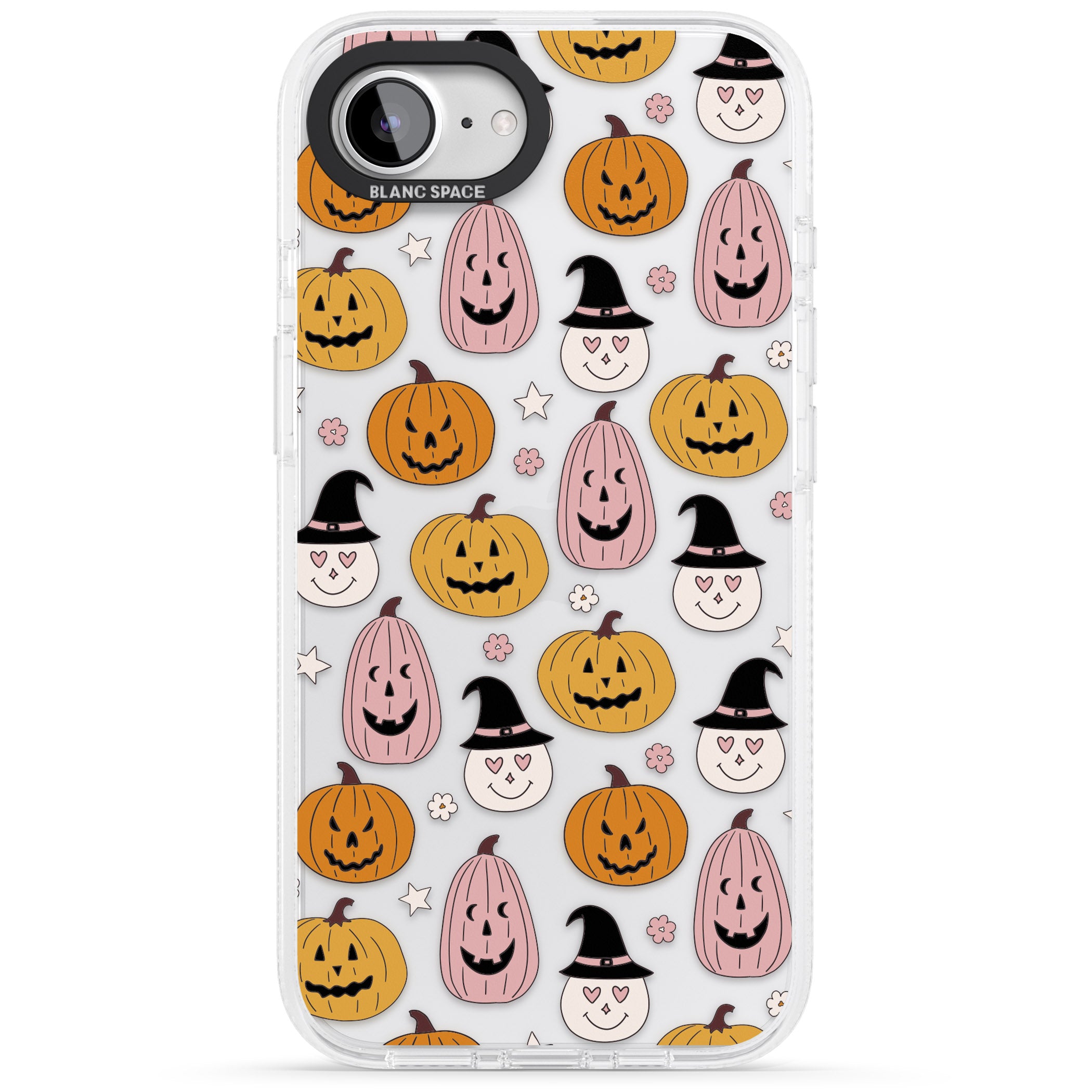 Witches and Pumpkins Pattern iPhone 16e Clear Case Impact Air - Blanc Space