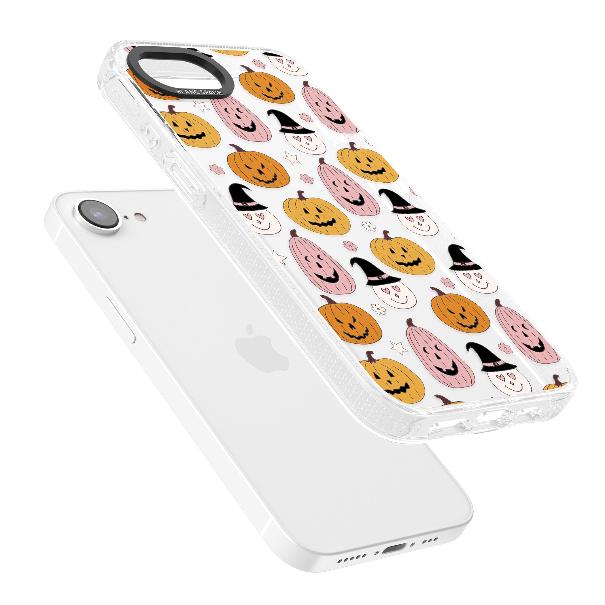 Witches and Pumpkins Pattern iPhone 16e Clear Case Impact Air - Blanc Space