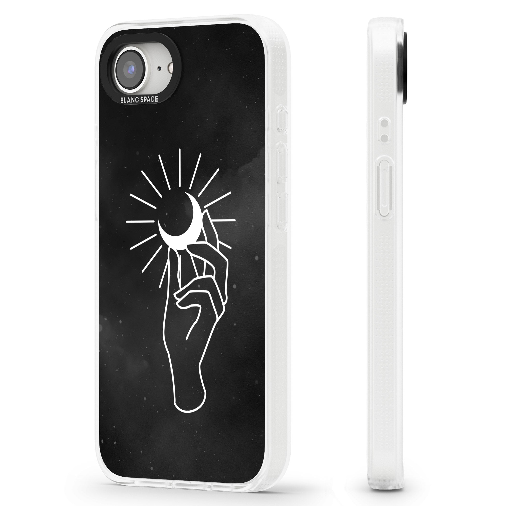 Hand Holding Moon iPhone 16e Clear Case Impact Air - Blanc Space