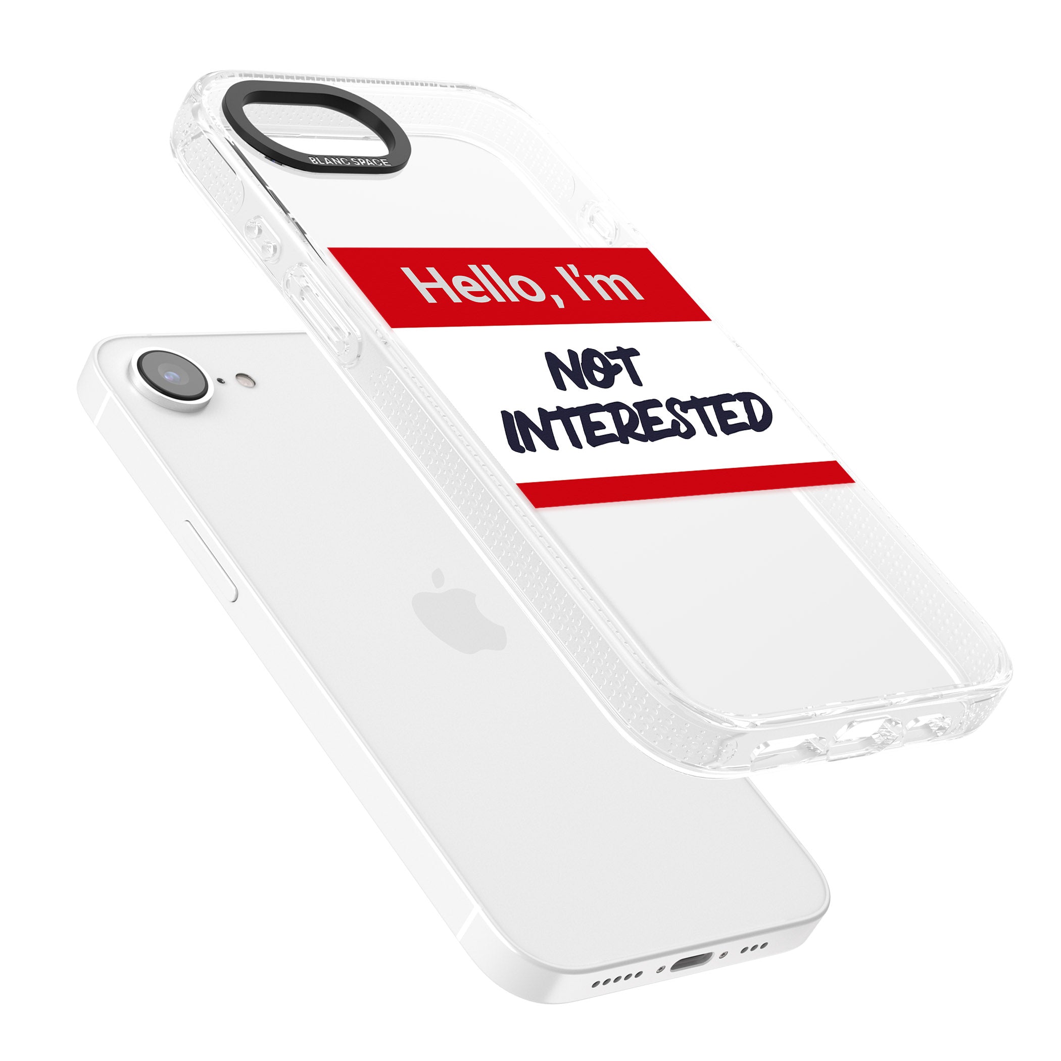 Funny Hello Name Tag Not Interested iPhone 16e Clear Case Impact Air - Blanc Space