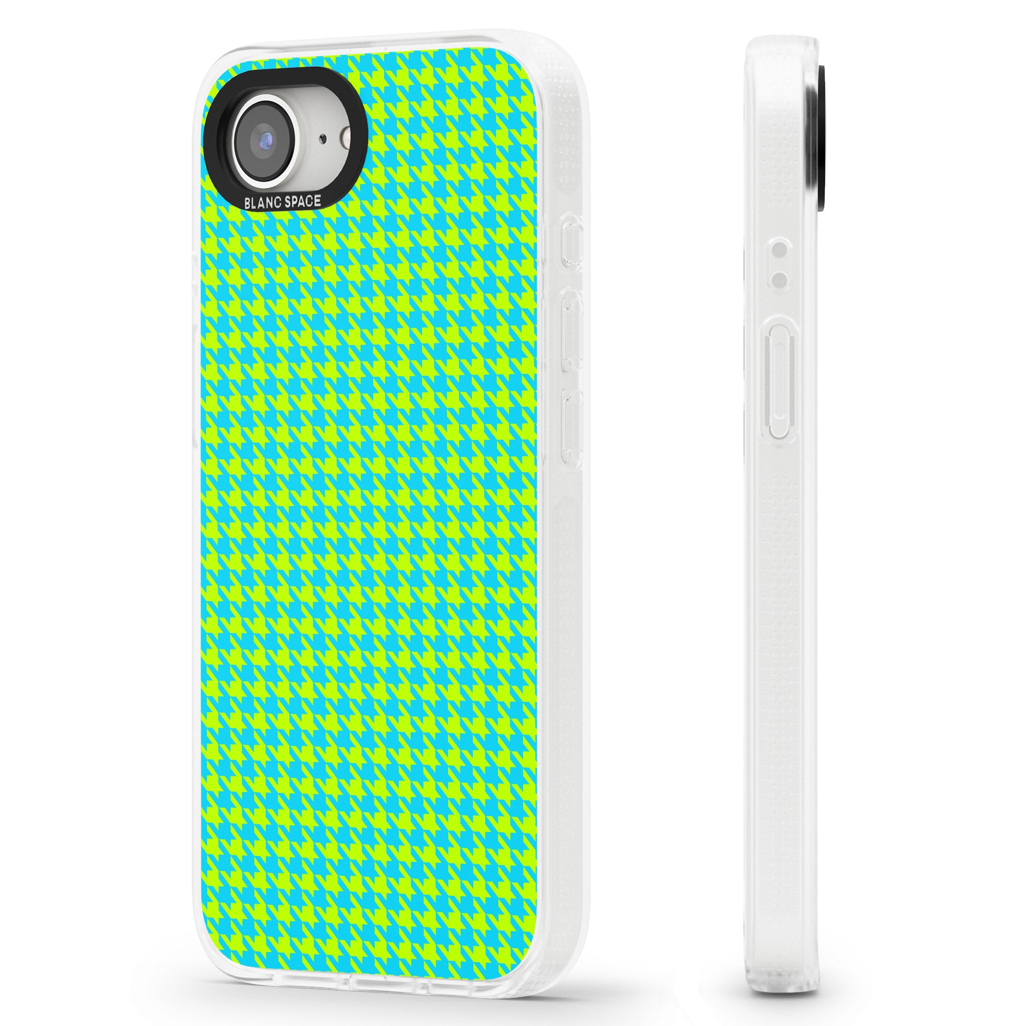 Neon Lime & Turquoise Houndstooth Pattern iPhone 16e Clear Case Impact Air - Blanc Space