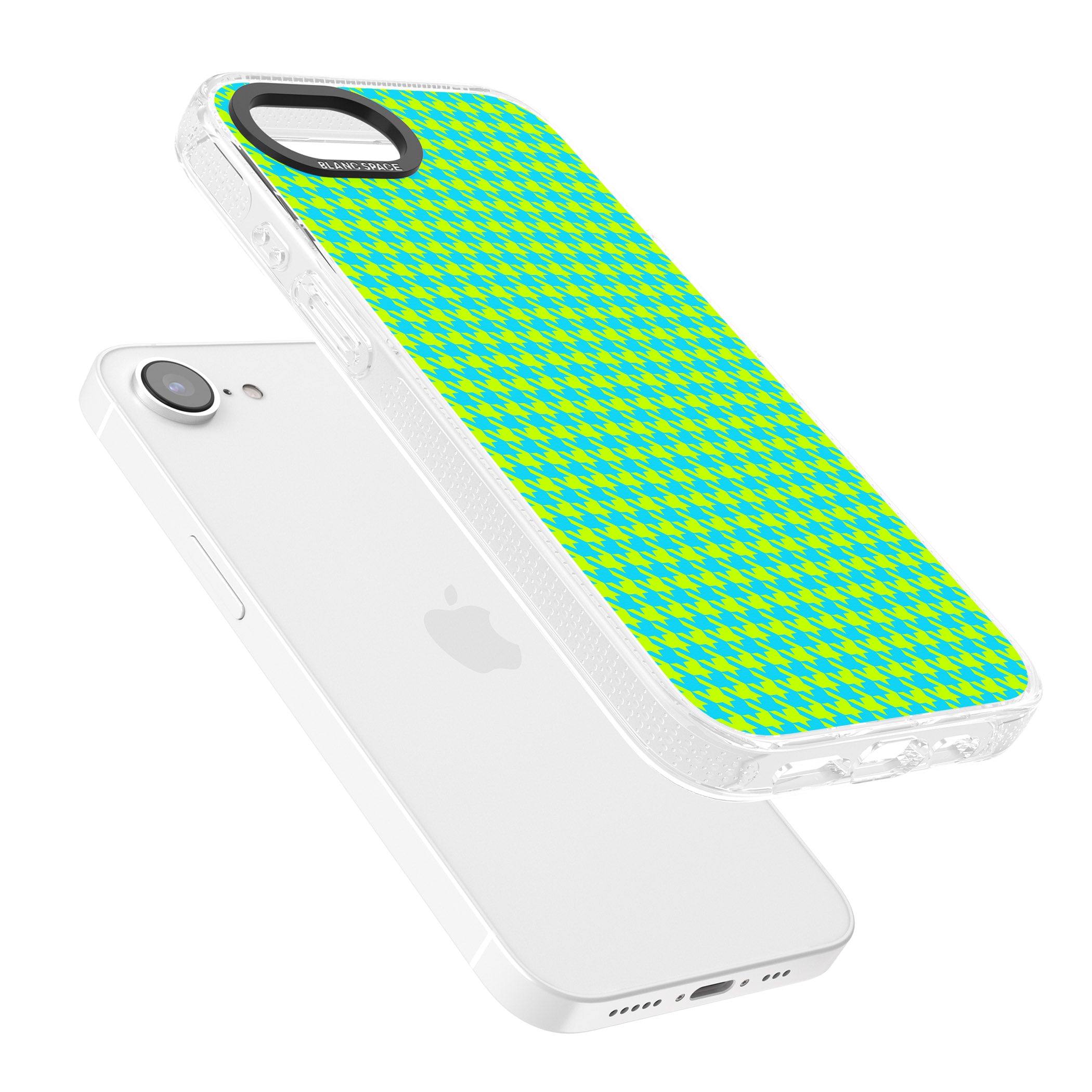 Neon Lime & Turquoise Houndstooth Pattern iPhone 16e Clear Case Impact Air - Blanc Space