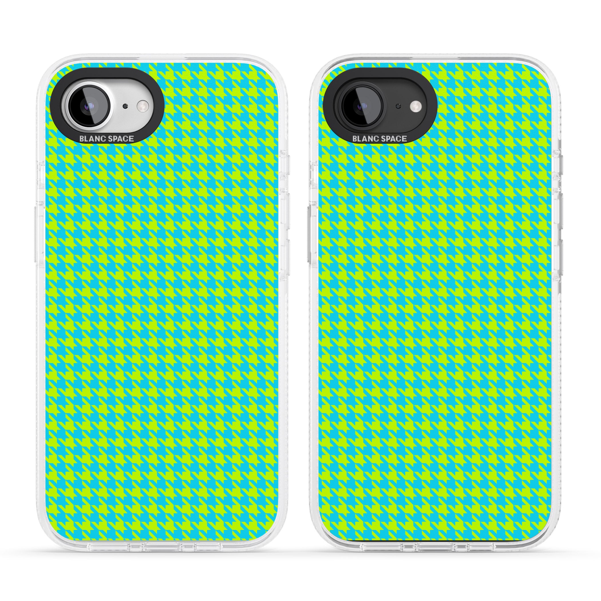 Neon Lime & Turquoise Houndstooth Pattern iPhone 16e Clear Case Impact Air - Blanc Space